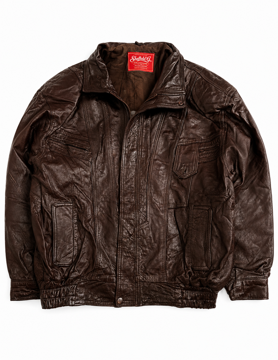Front of the jacket showing the chest flap pocket and the chest zip pocket on the opposite side