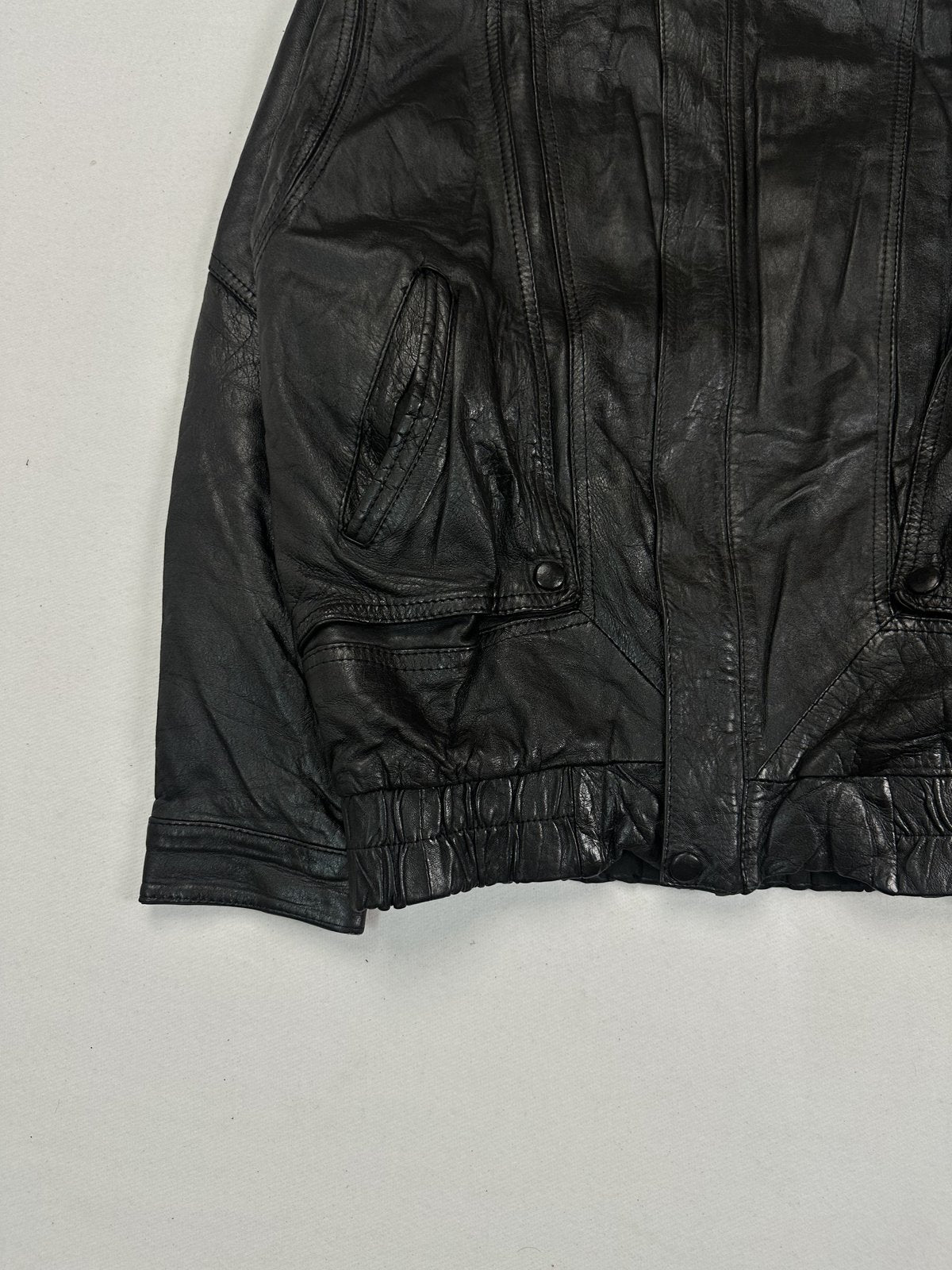 Size XL blouson in black real leather with a 24 inch chest