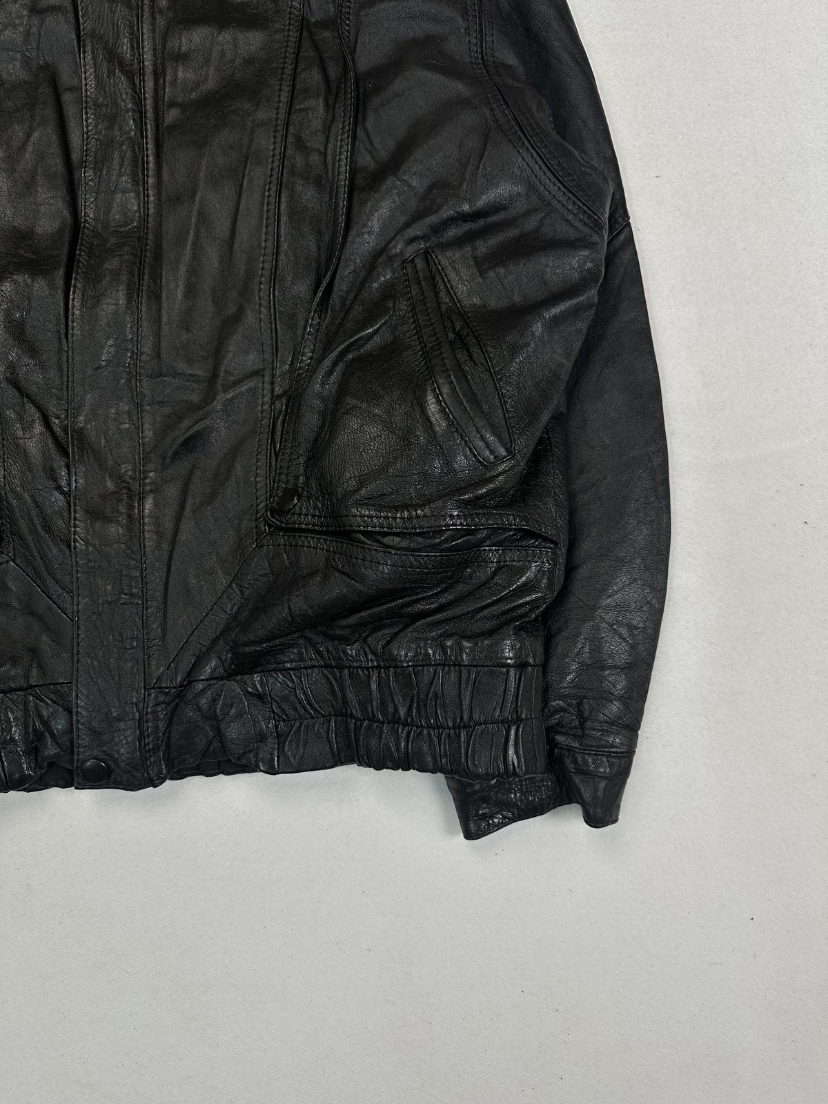Black leather jacket in very good condition, shown in size XL
