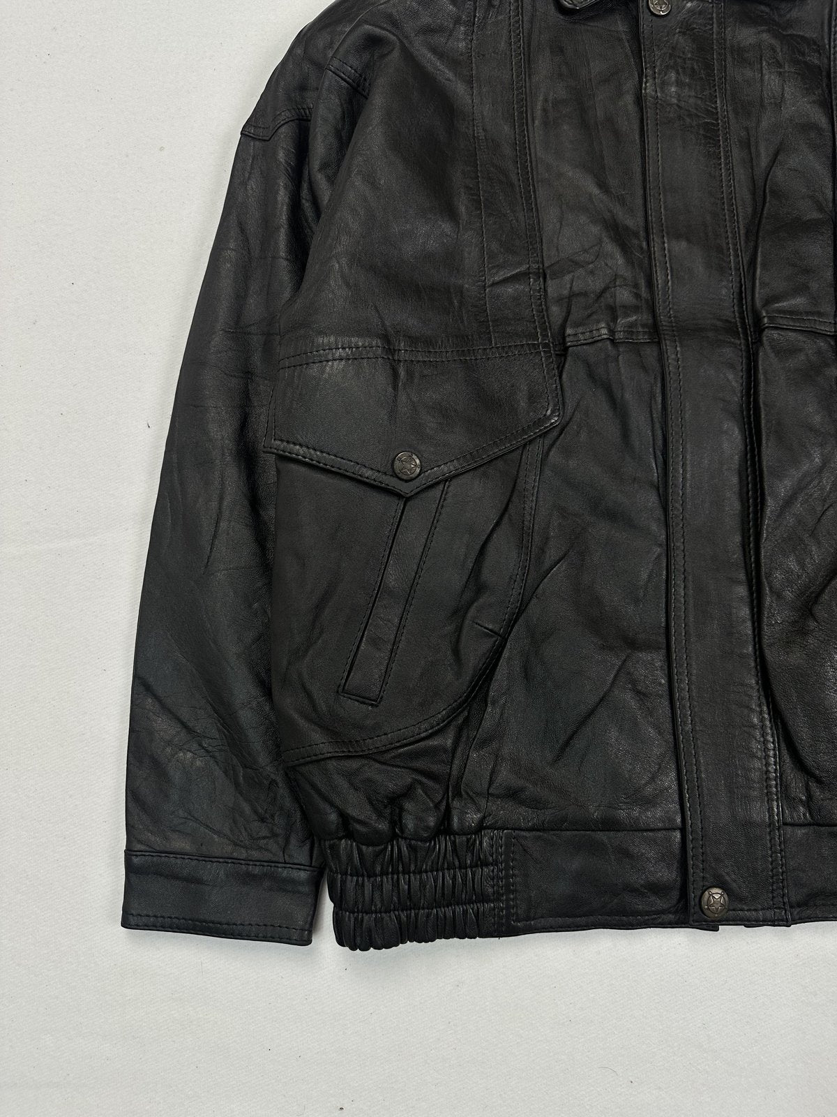 Size XL jacket in black real leather with a 24 inch chest