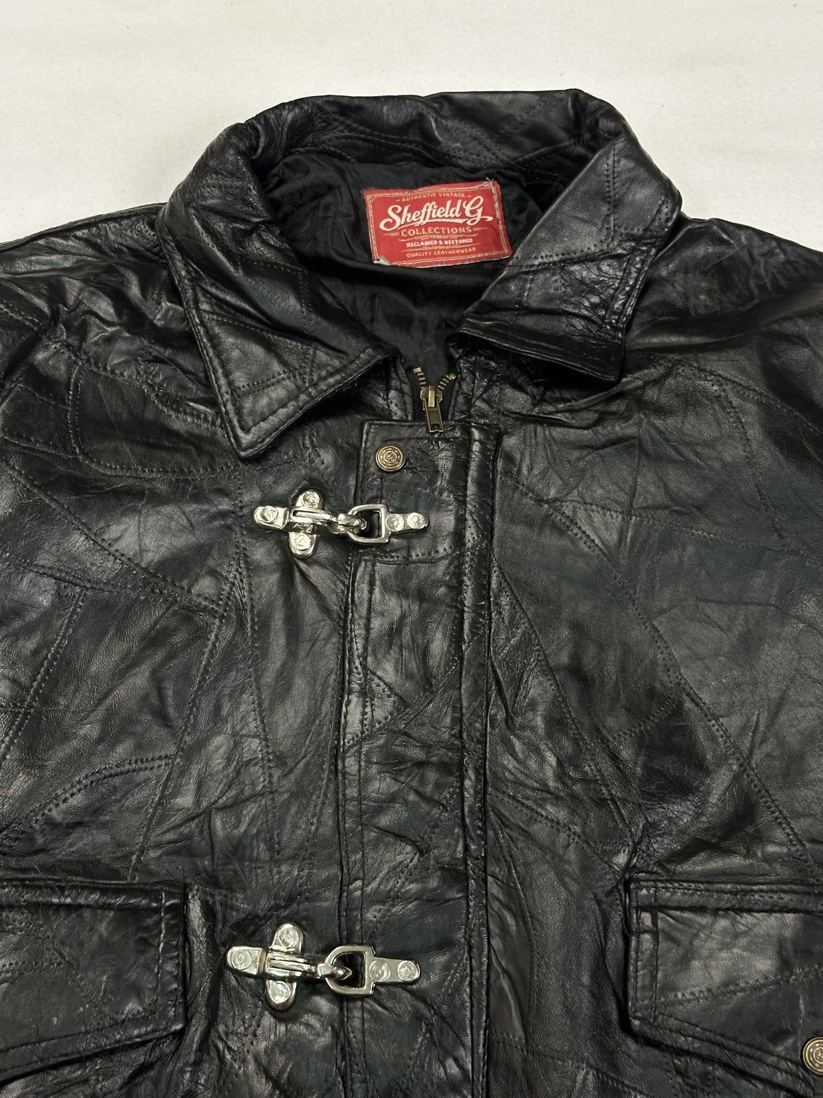 Size XXL jacket in black real leather with a 26 inch chest