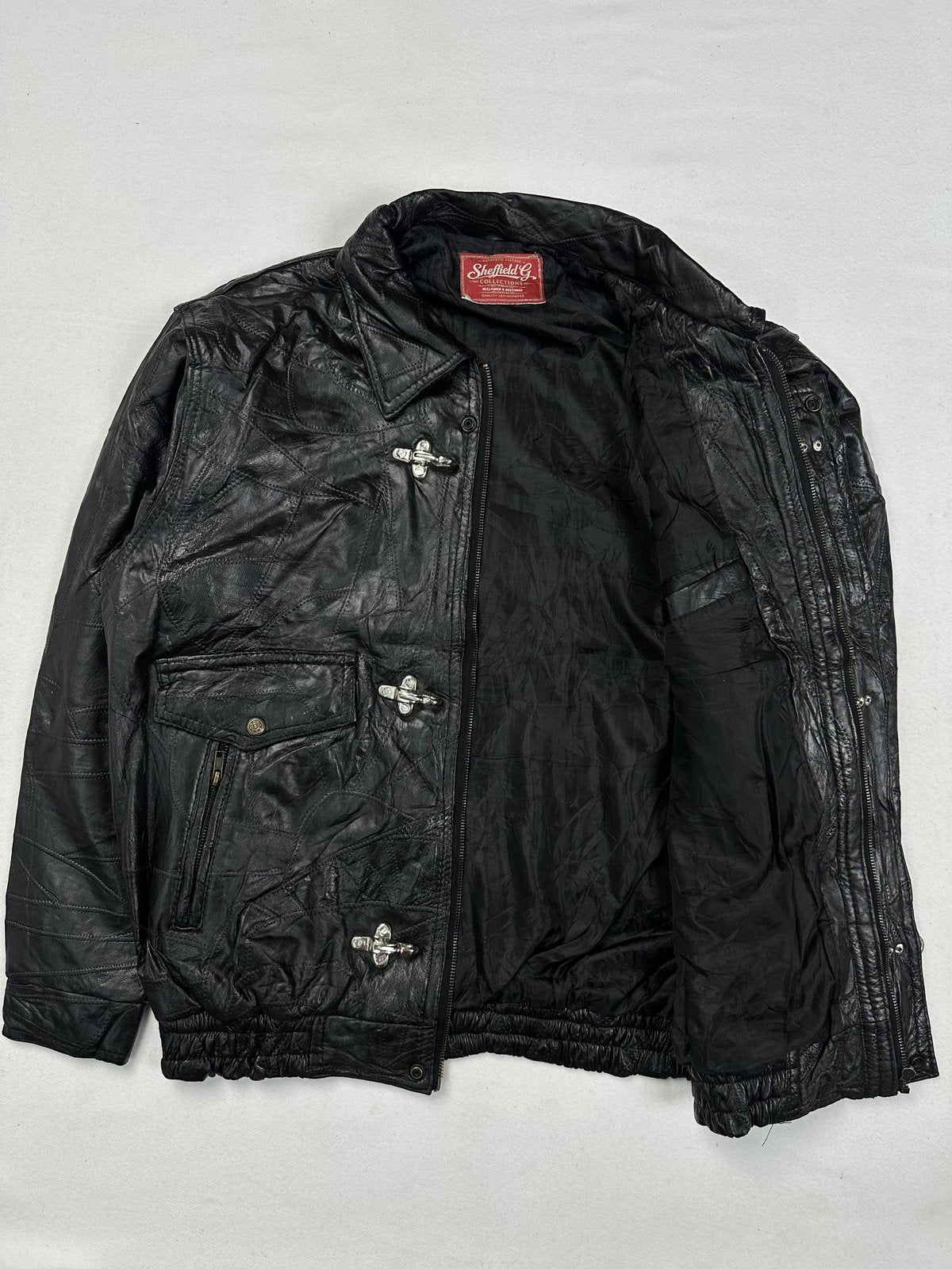 Black leather jacket in very good condition, shown in size XXL