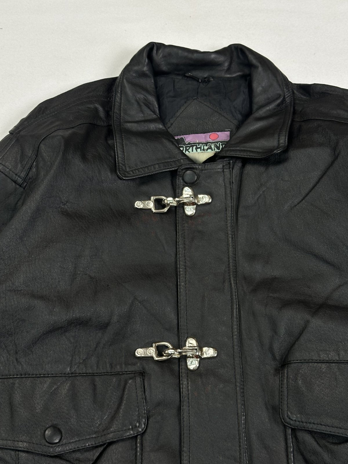 Size XXL jacket in black real leather with a 26 inch chest