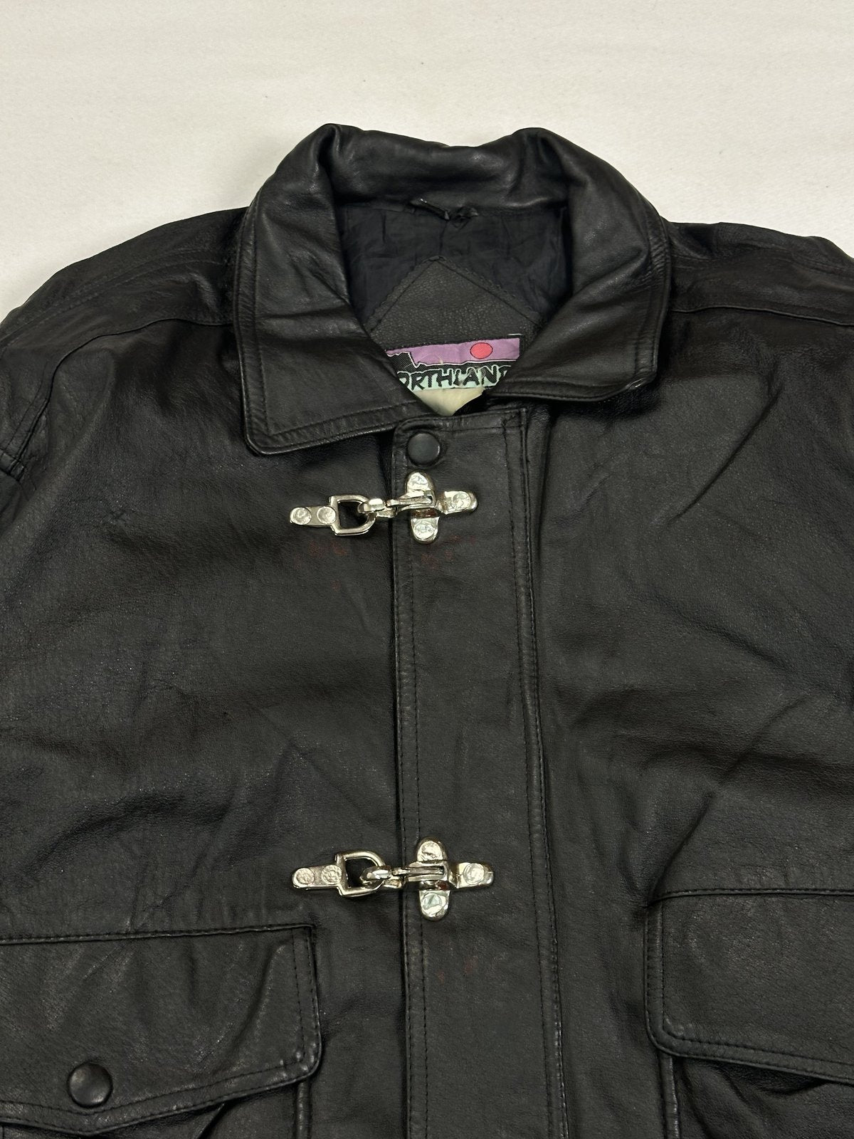 Black leather jacket in very good condition, shown in size XXL