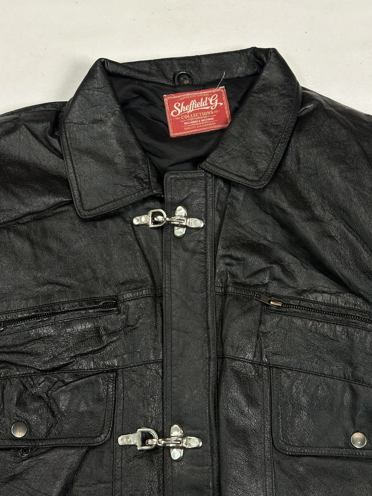 Size XXL jacket in black real leather with a 26 inch chest