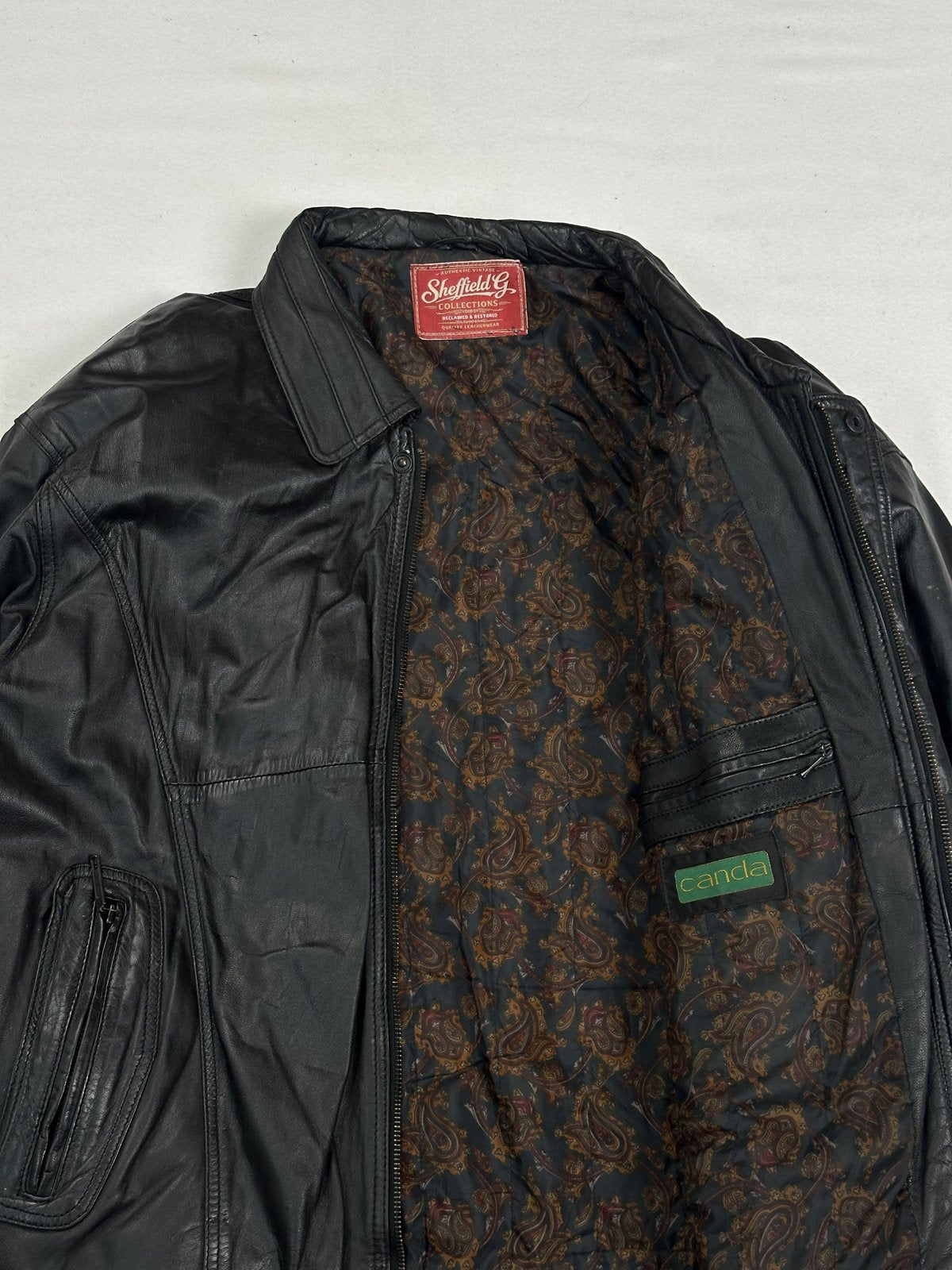 Black real leather jacket with a 24 inch sleeve, size XXL