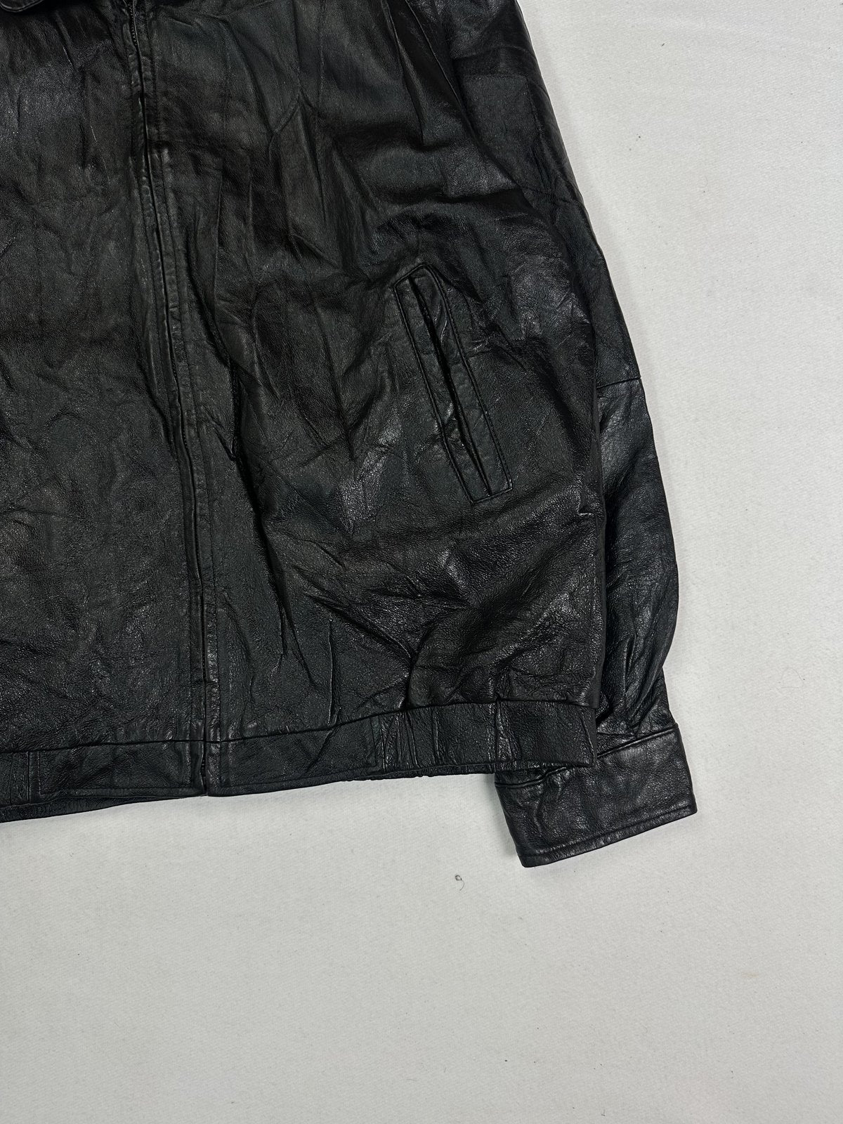 Size XL harrington in black real leather with a 25 inch chest