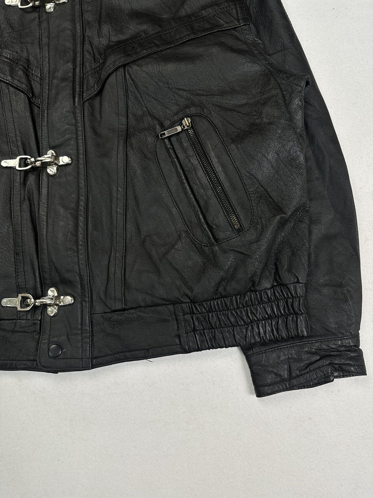 Black leather jacket in very good condition, shown in size XL