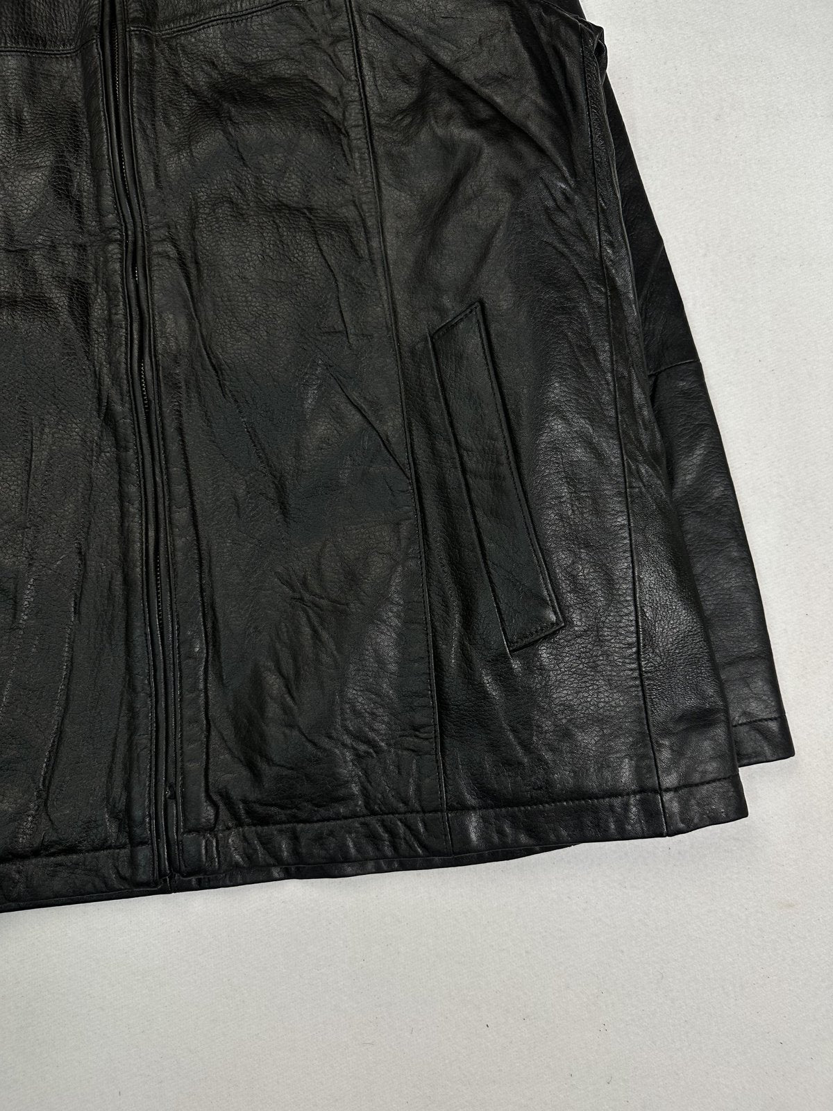 Black cafe racer jacket in very good condition, shown in size XL