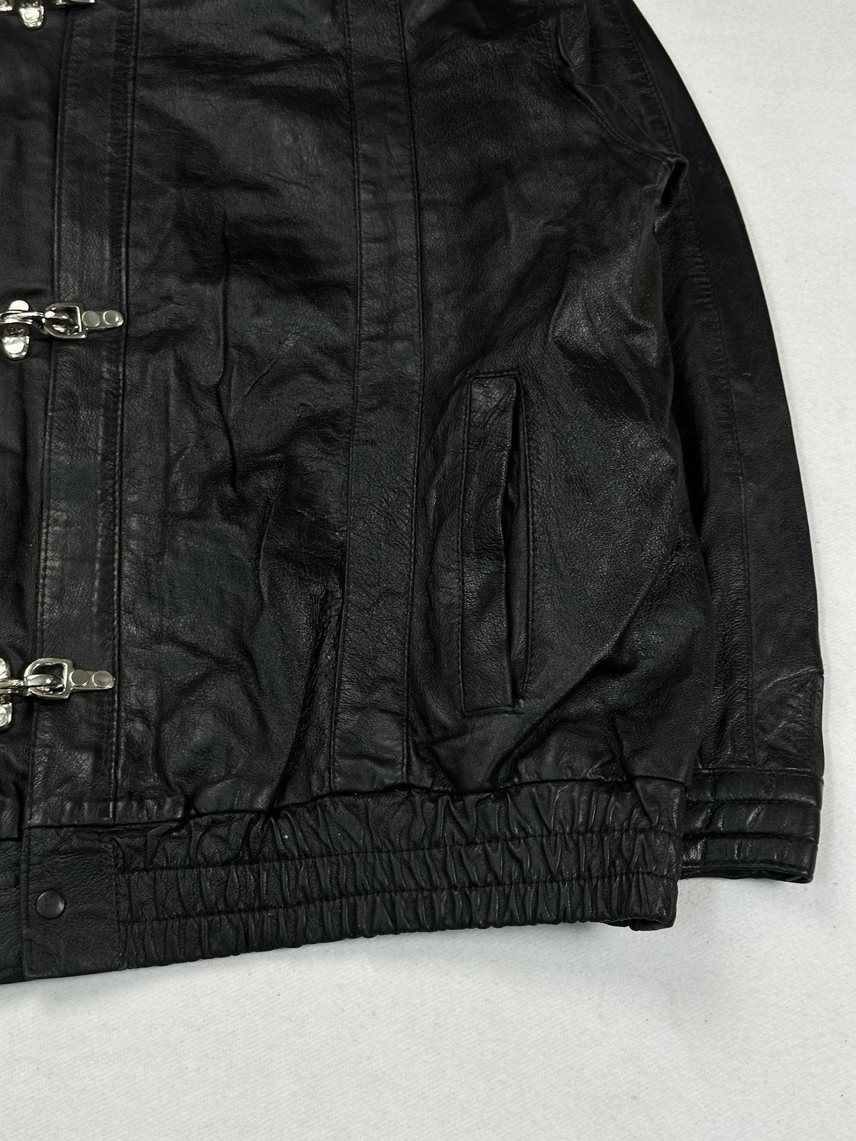 Black leather jacket in very good condition, shown in size XXL