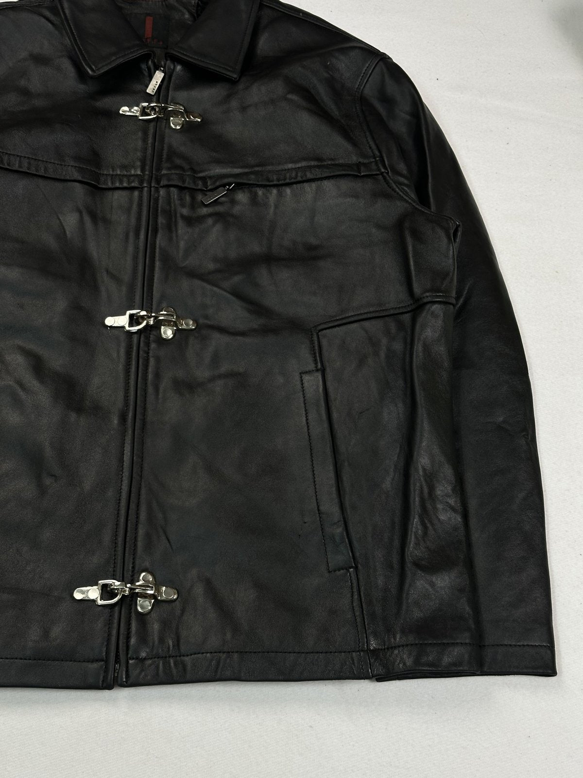 Size XL jacket in black real leather with a 24 inch chest