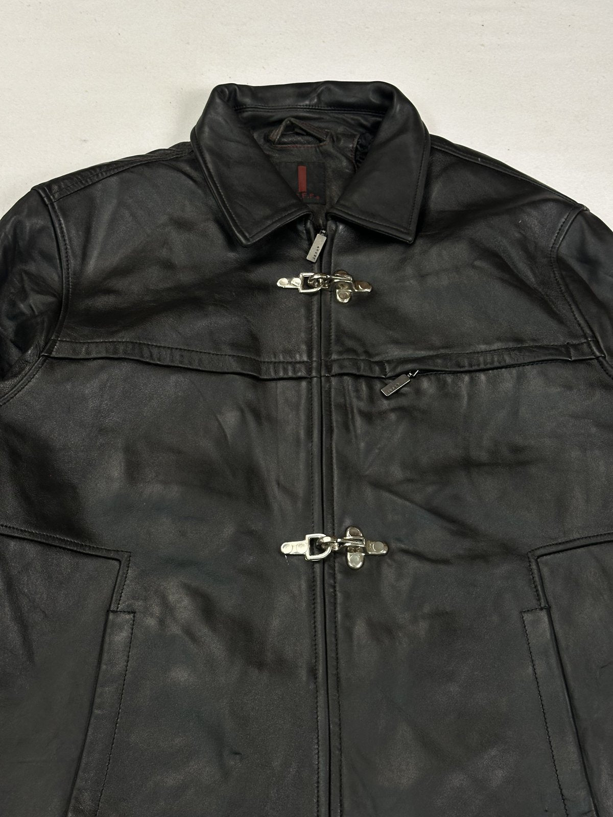 Black leather jacket in very good condition, shown in size XL