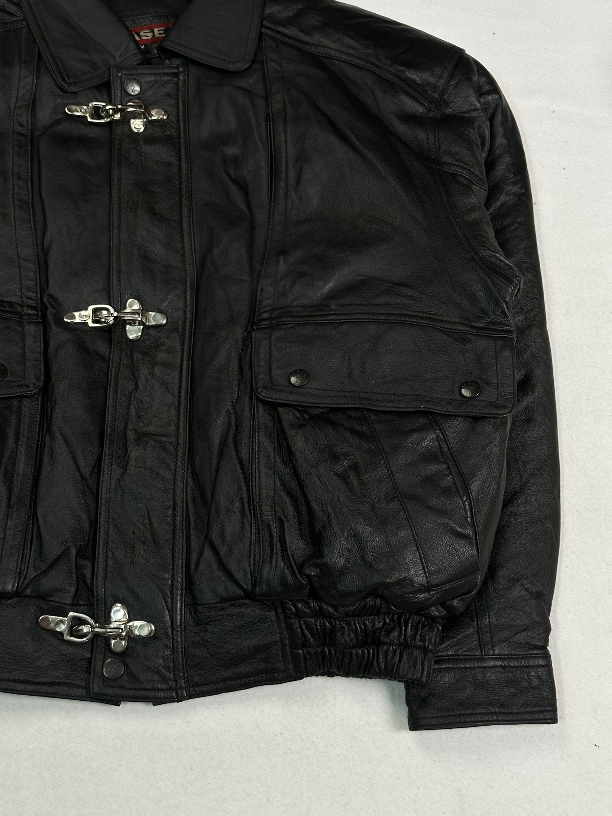 Black leather jacket in very good condition, shown in size XL