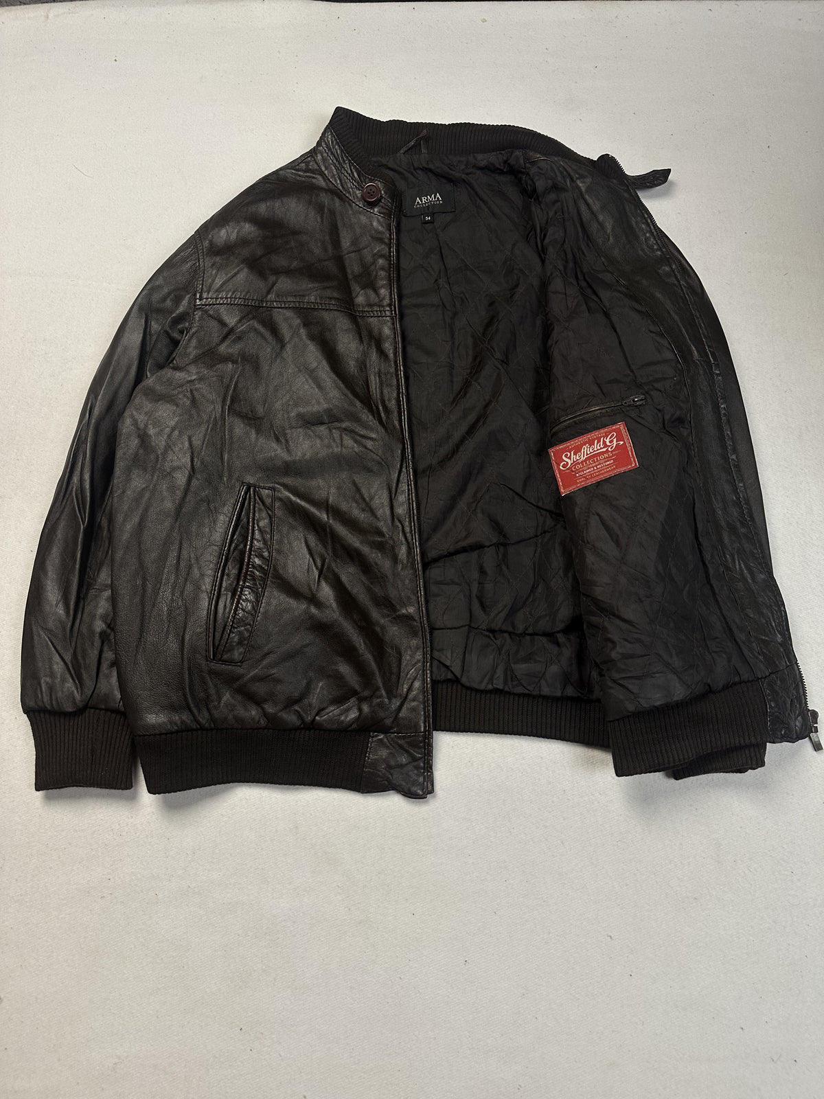 Brown leather bomber in very good condition, shown in size XL