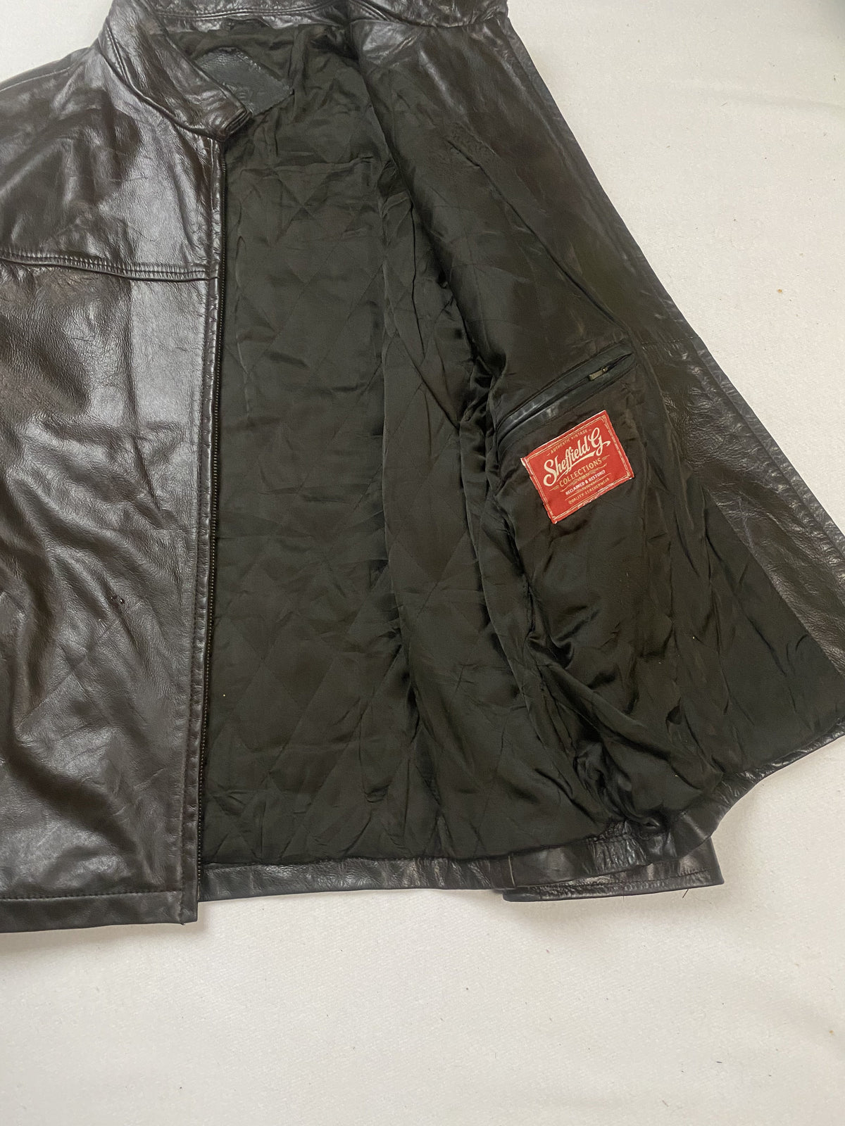 Brown real leather cafe racer with a 25 inch sleeve, size L