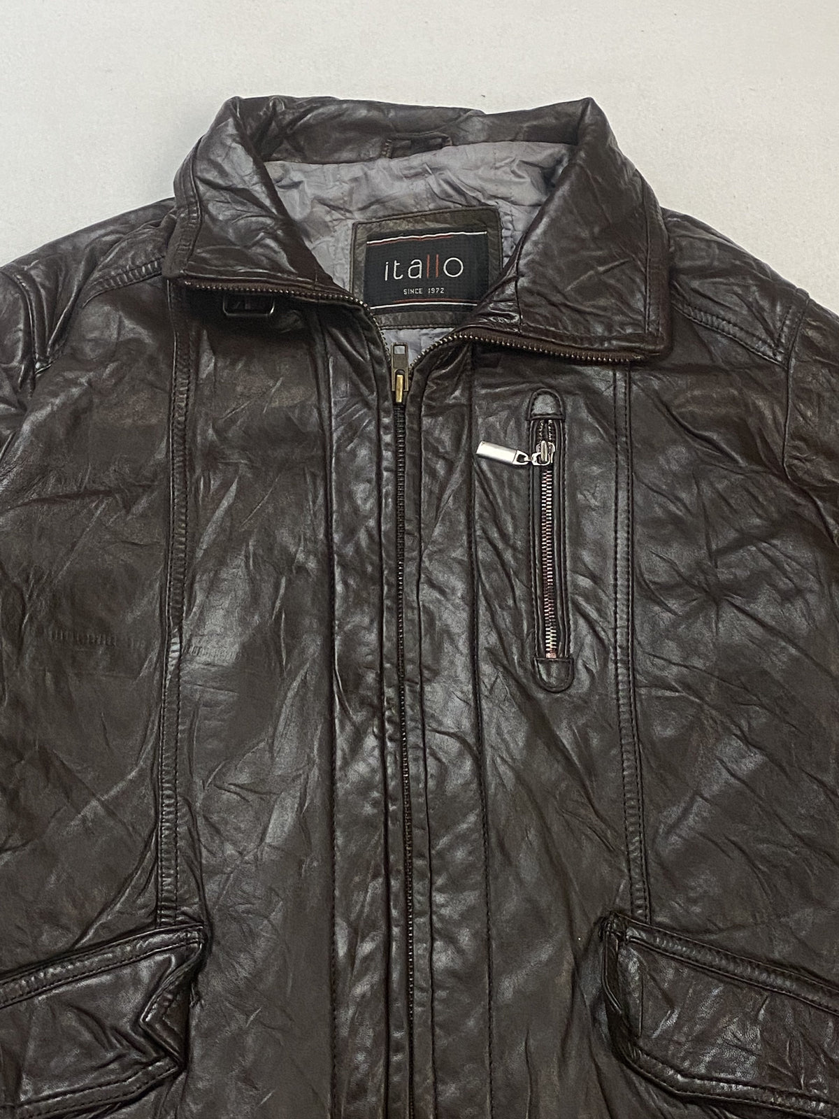The size L brown jacket, 26 inches long through the body