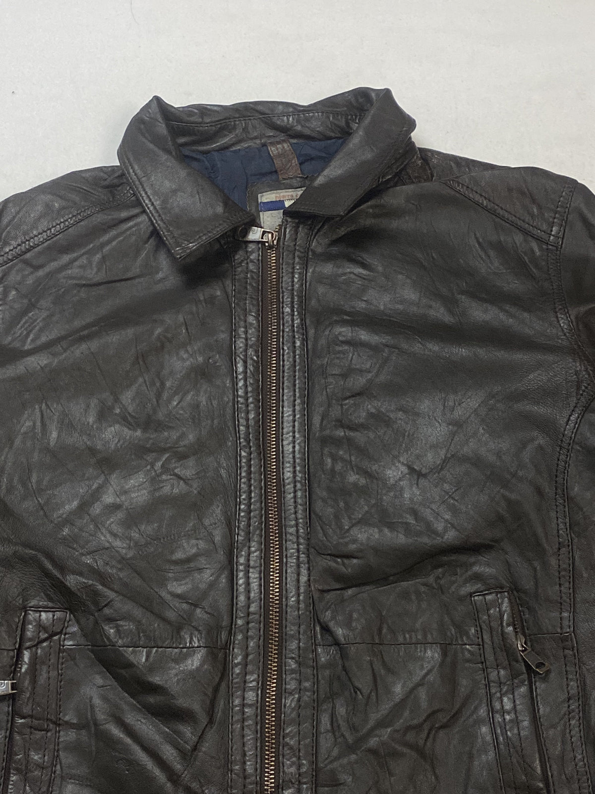 Brown leather harrington in very good condition, shown in size XXL