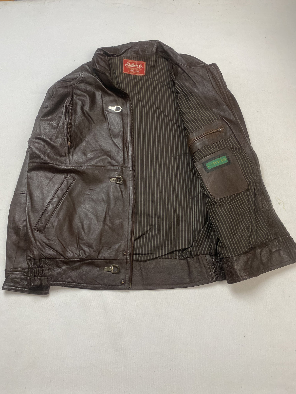 Brown real leather jacket with a 23 inch sleeve, size XXL