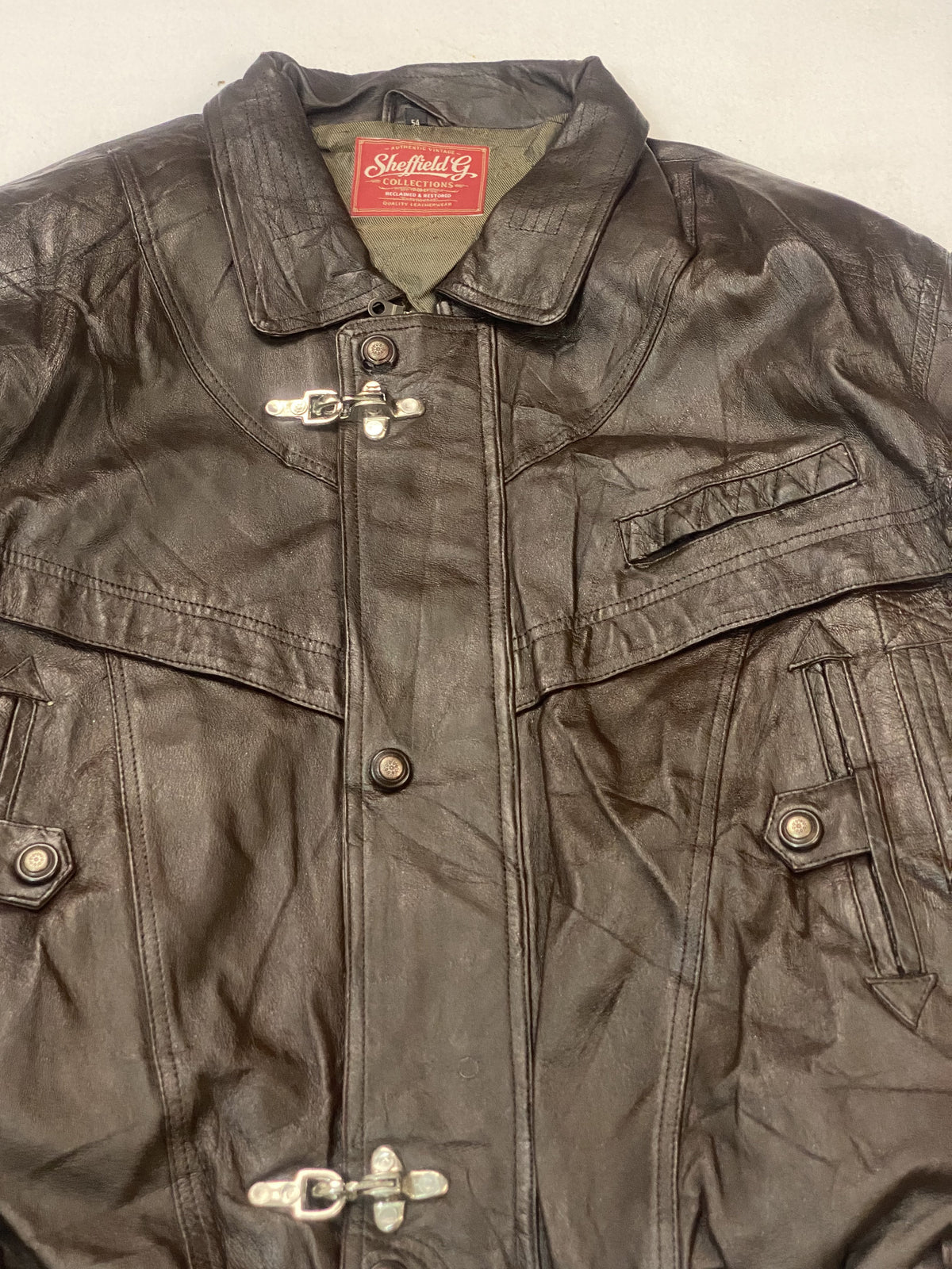 Size XL jacket in brown real leather with a 24 inch chest
