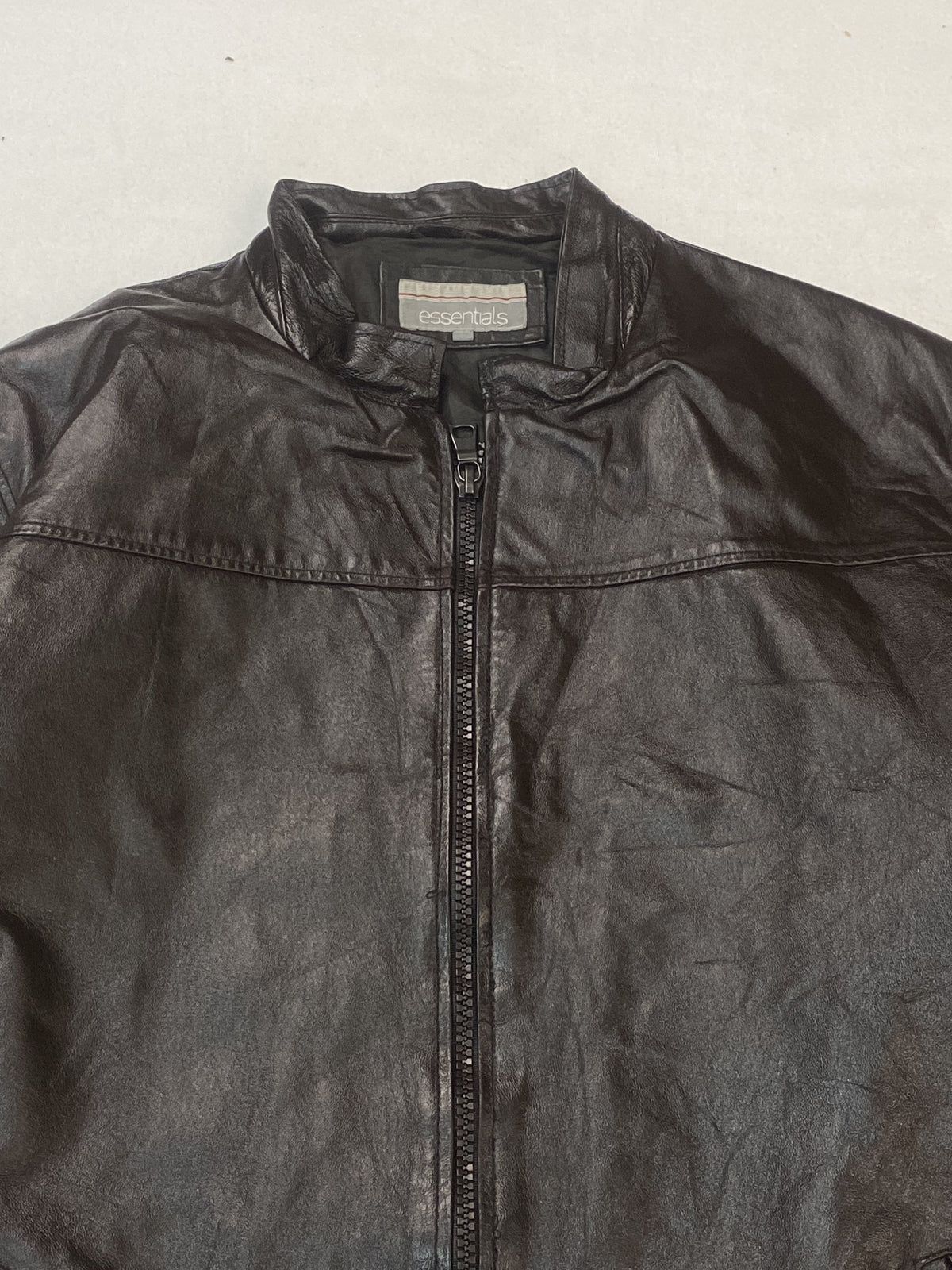 The size L brown cafe racer, 28 inches long through the body