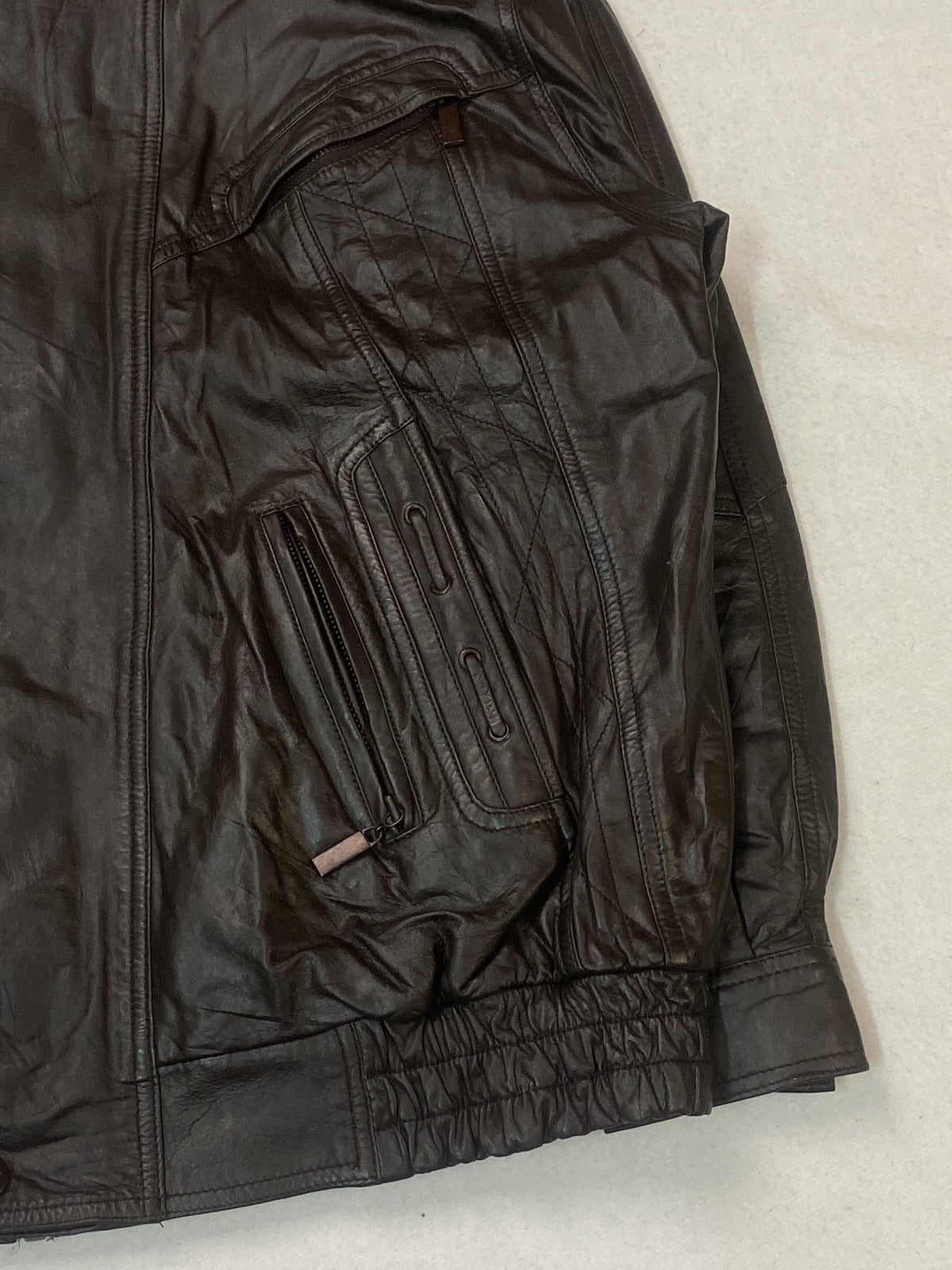 Brown leather harrington in very good condition, shown in size XL