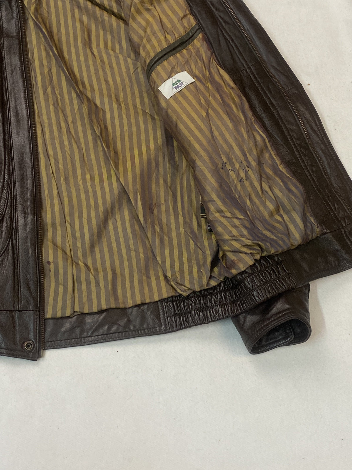 Brown real leather harrington with a 22 inch sleeve, size XXL