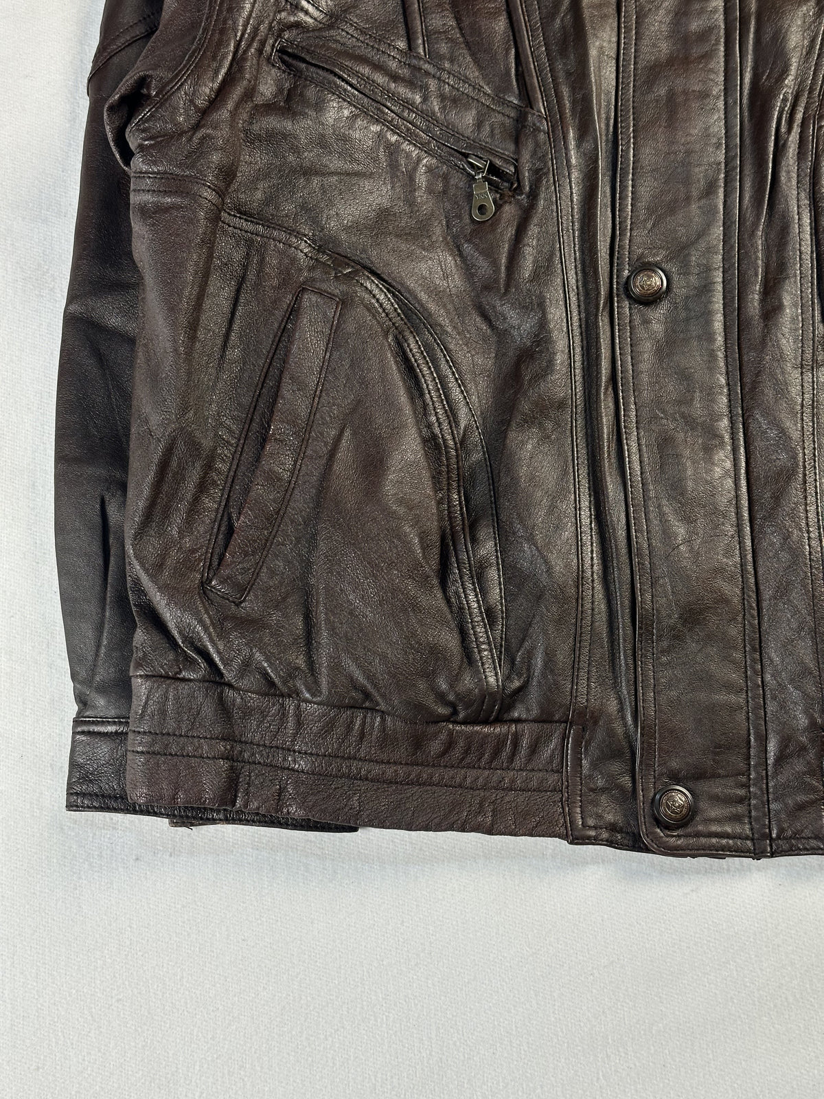 Size XL harrington in brown real leather with a 25 inch chest