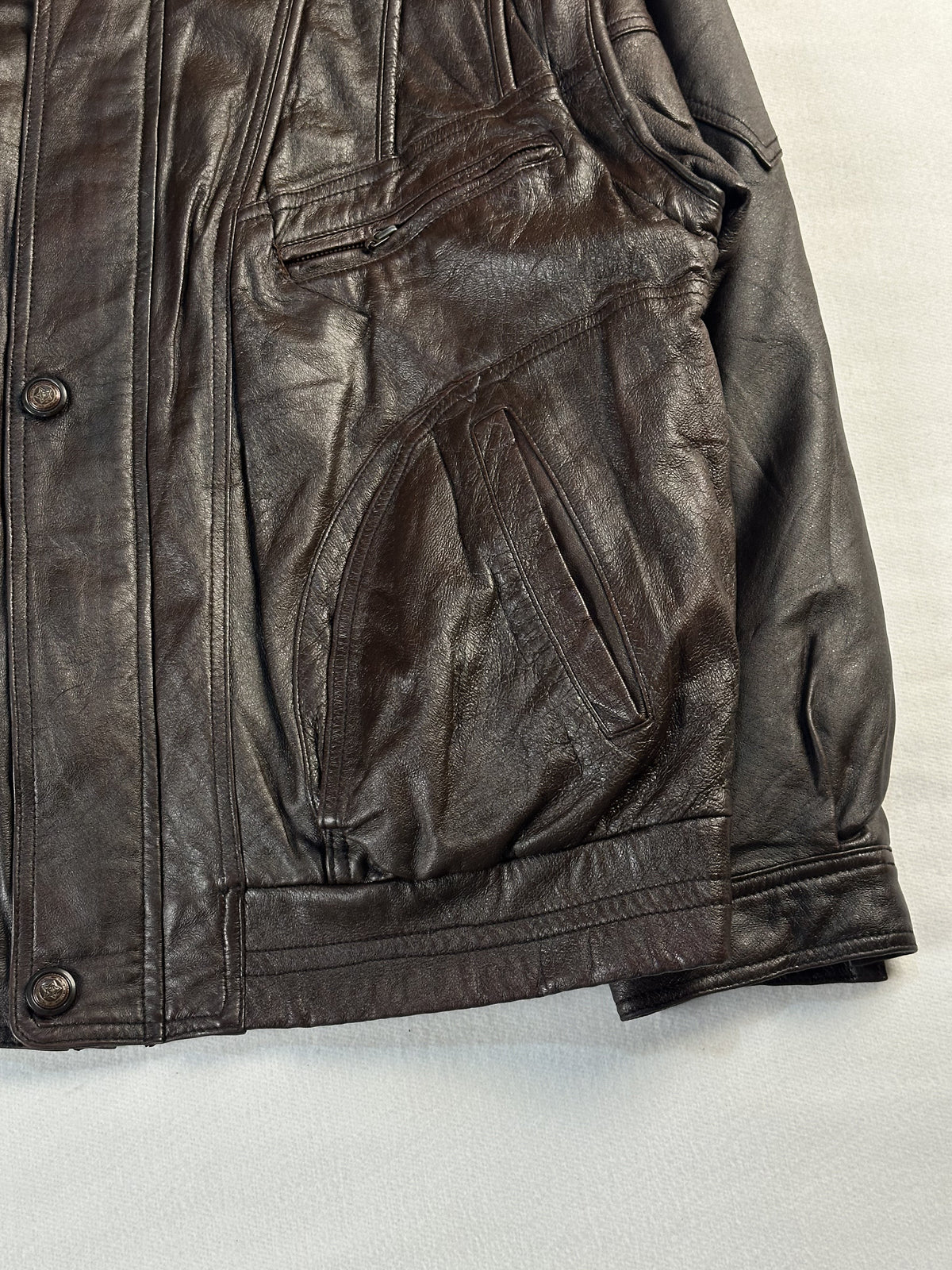 Brown leather harrington in very good condition, shown in size XL