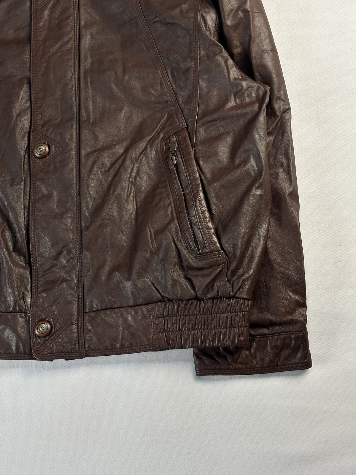 Brown leather harrington in very good condition, shown in size XL