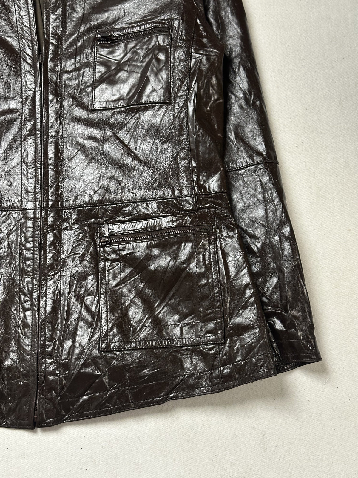 Brown leather field jacket in very good condition, shown in size M