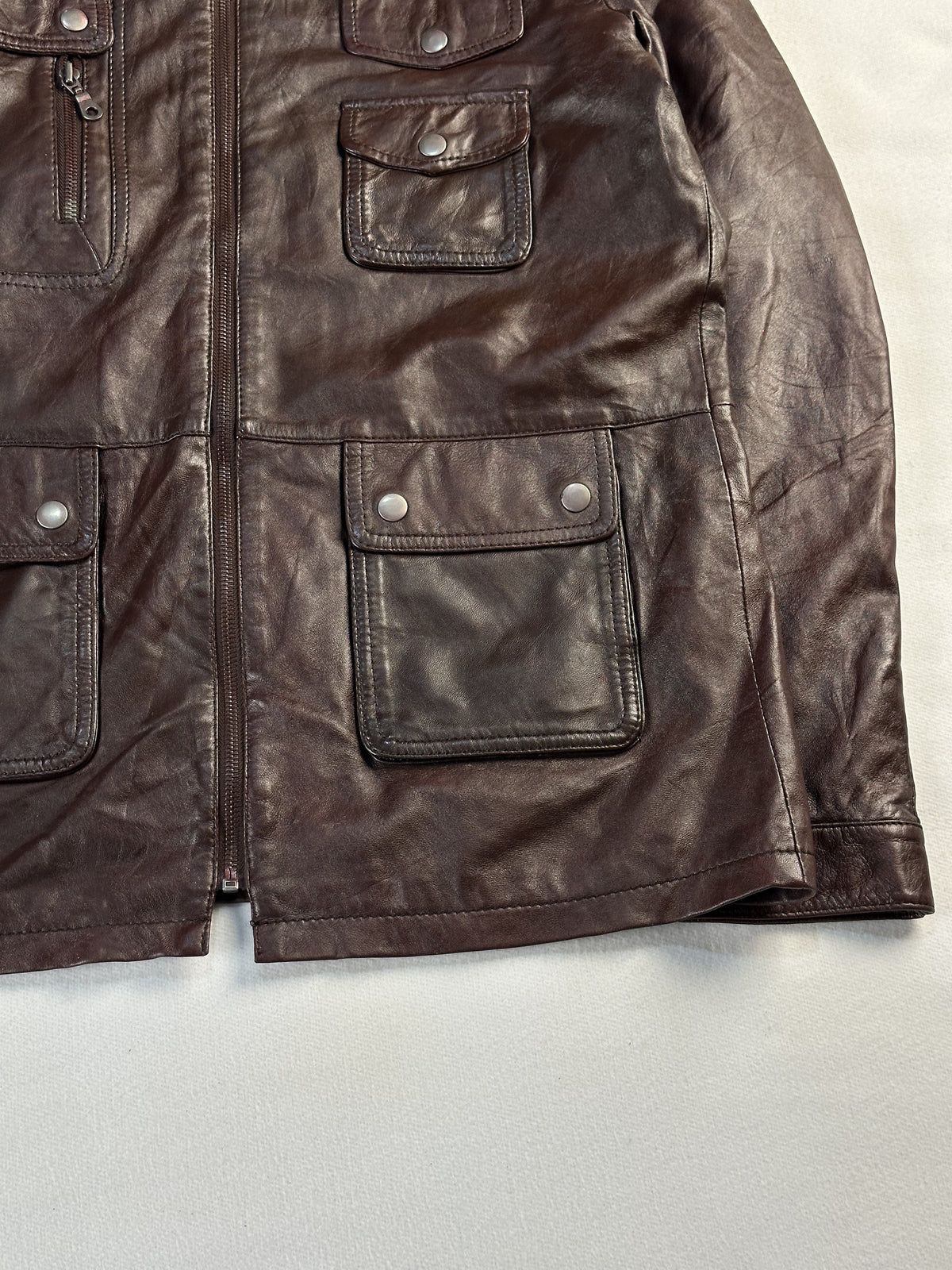 Brown leather field jacket in very good condition, shown in size M