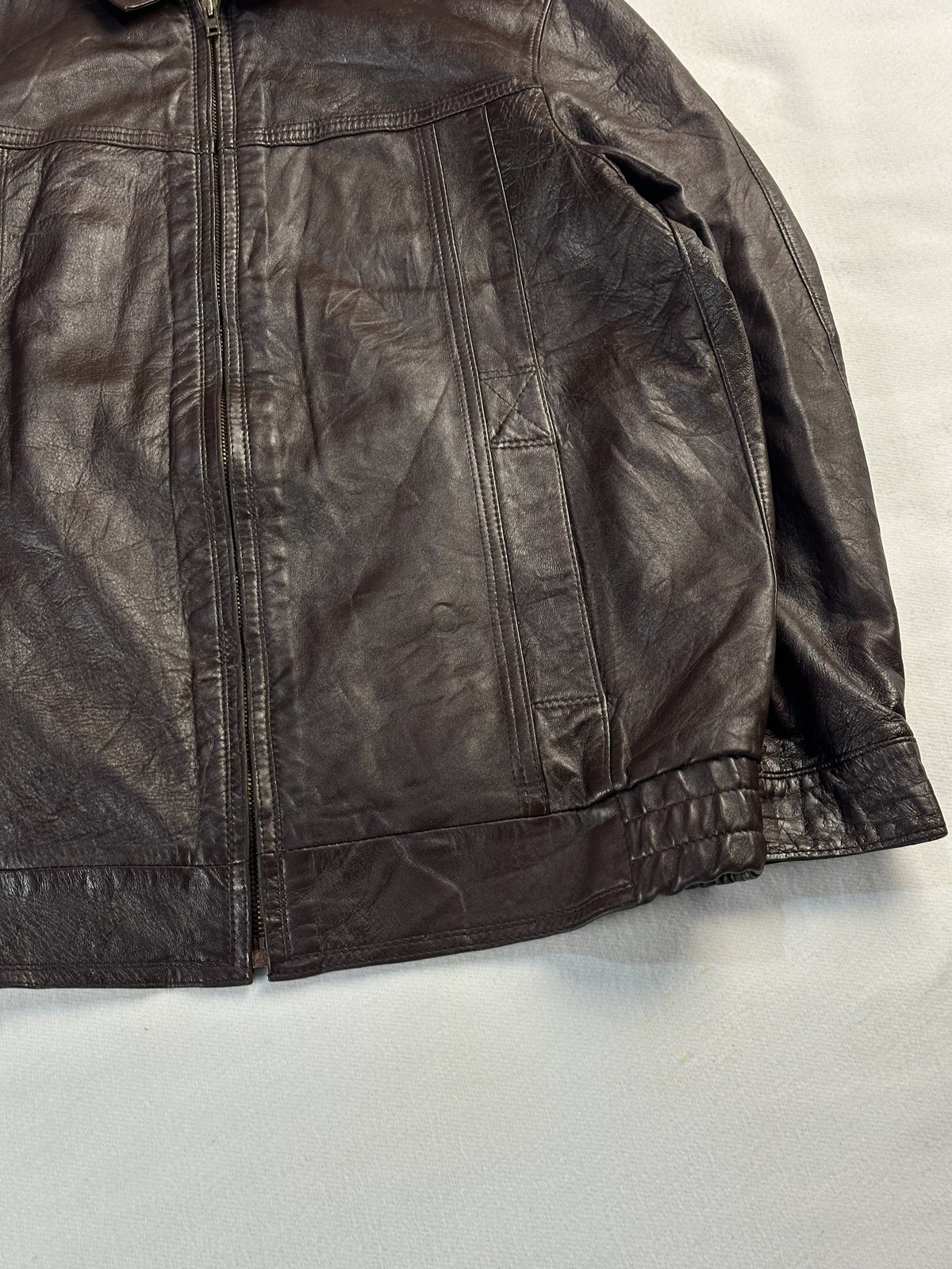 Brown leather harrington in very good condition, shown in size L
