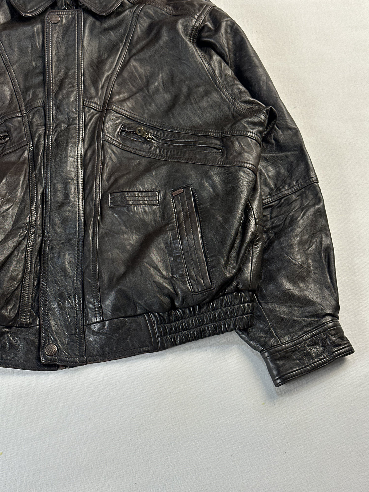 Brown leather harrington in very good condition, shown in size L