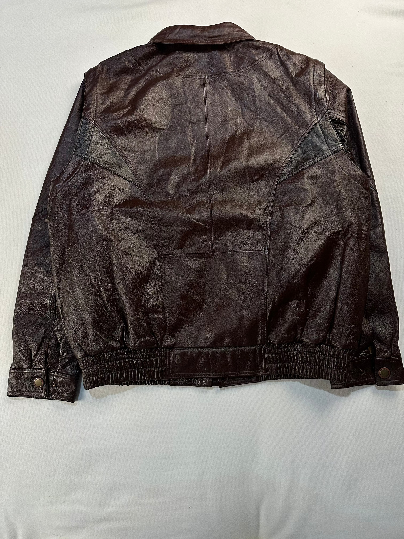 Burgundy Leather Harrington Jacket, Throat Drawcord (Size L)