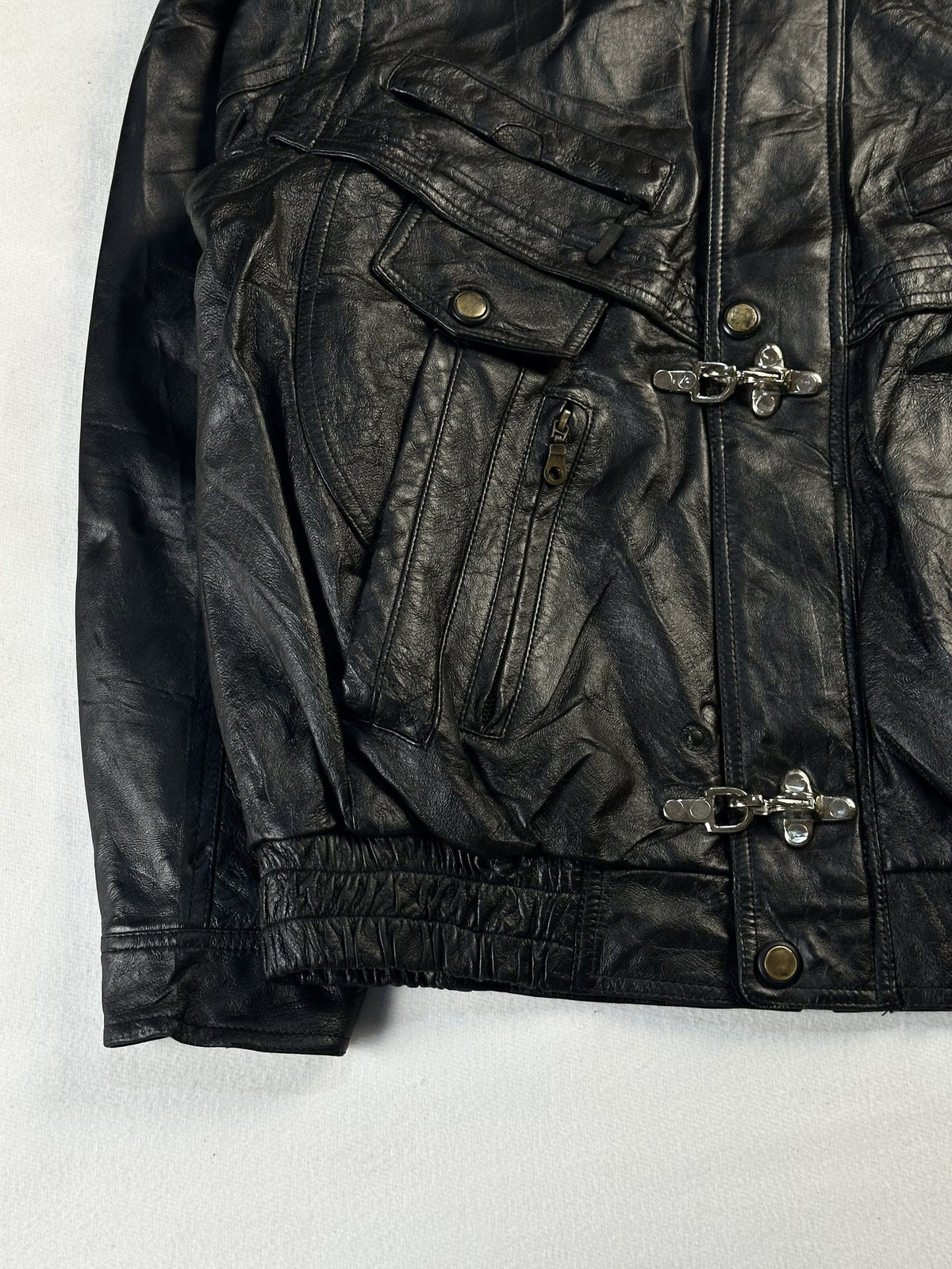 Black leather vintage jacket, size XL - sleeve and cuff.