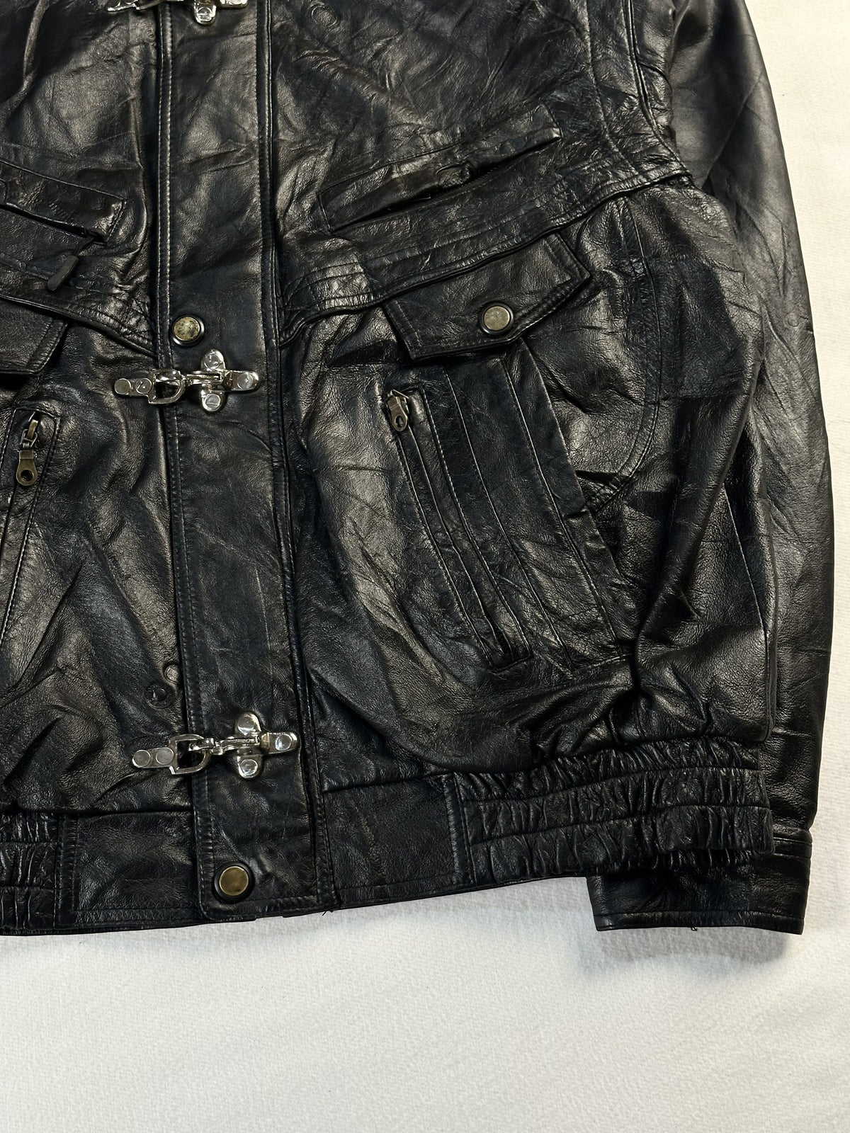 Black leather vintage jacket, size XL - size and label context.