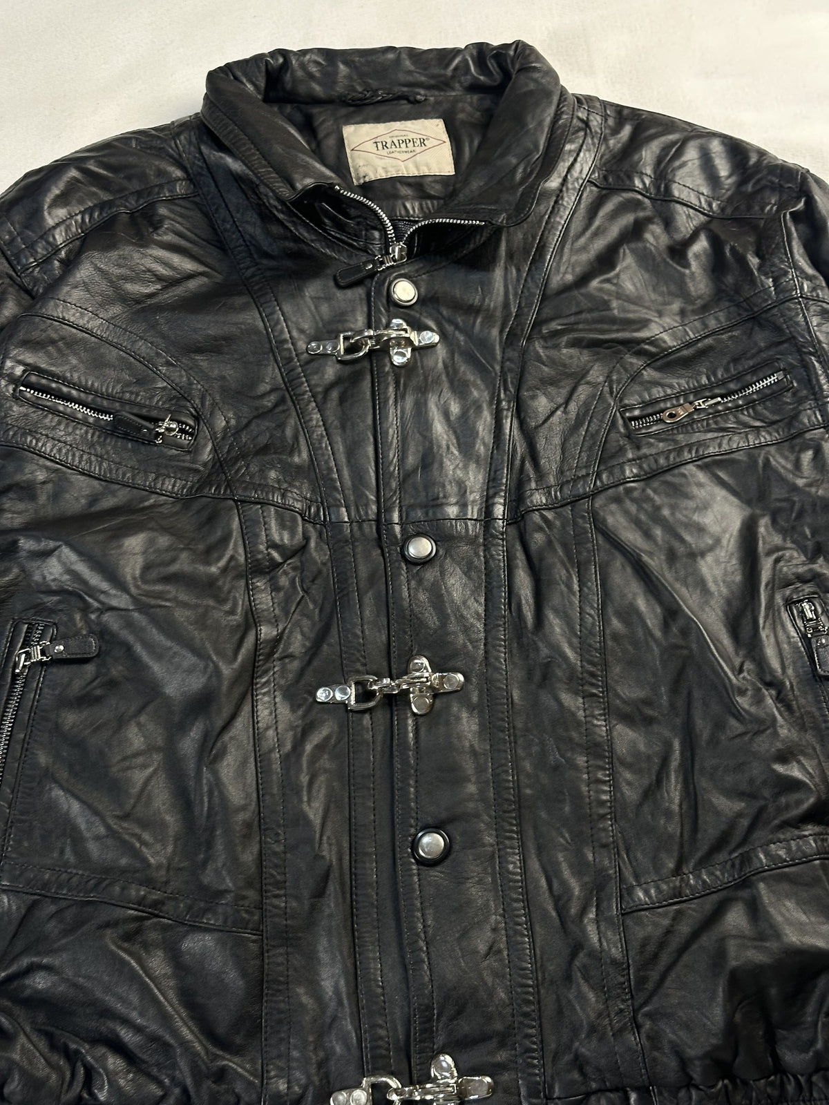Black leather vintage jacket, size XL - back view.