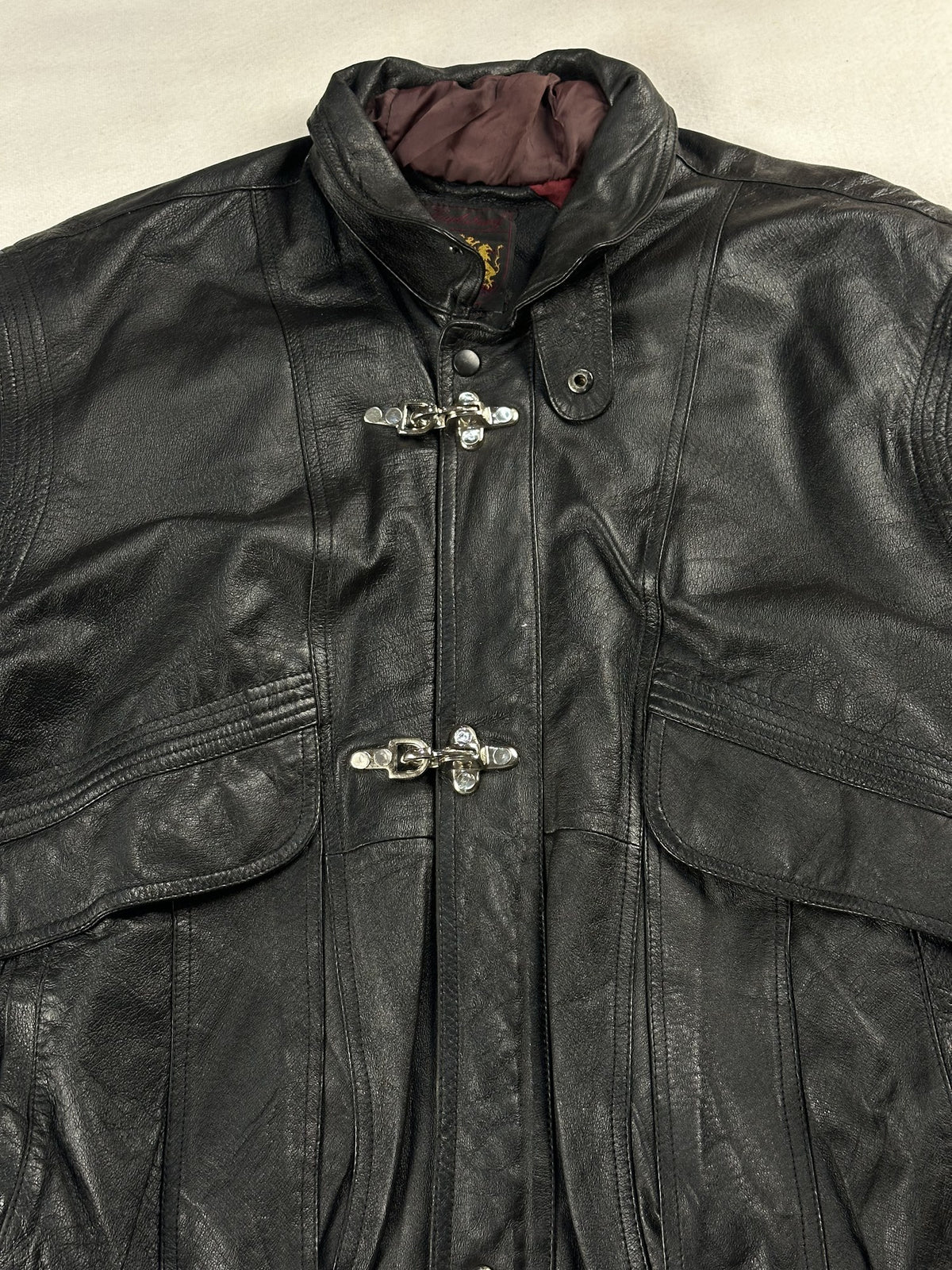 Black leather field jacket, size L - back view.