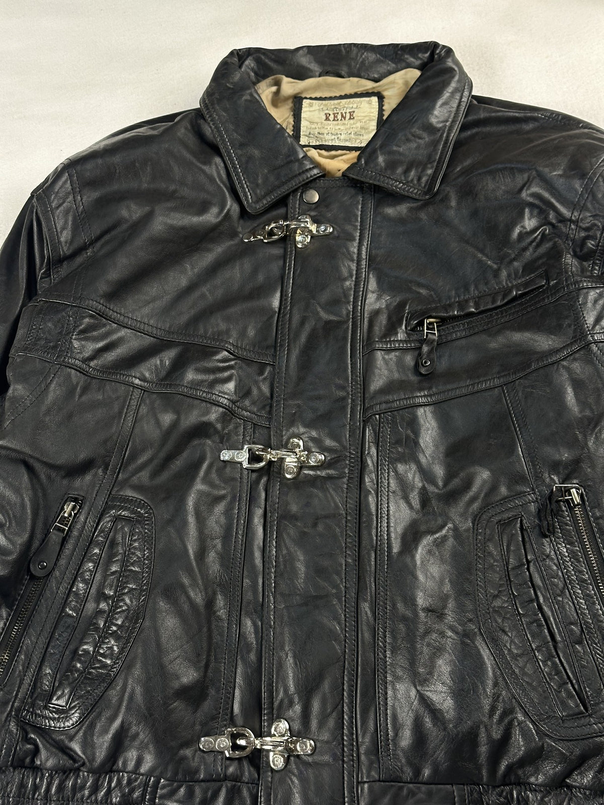 Black leather vintage jacket, size L - back view.
