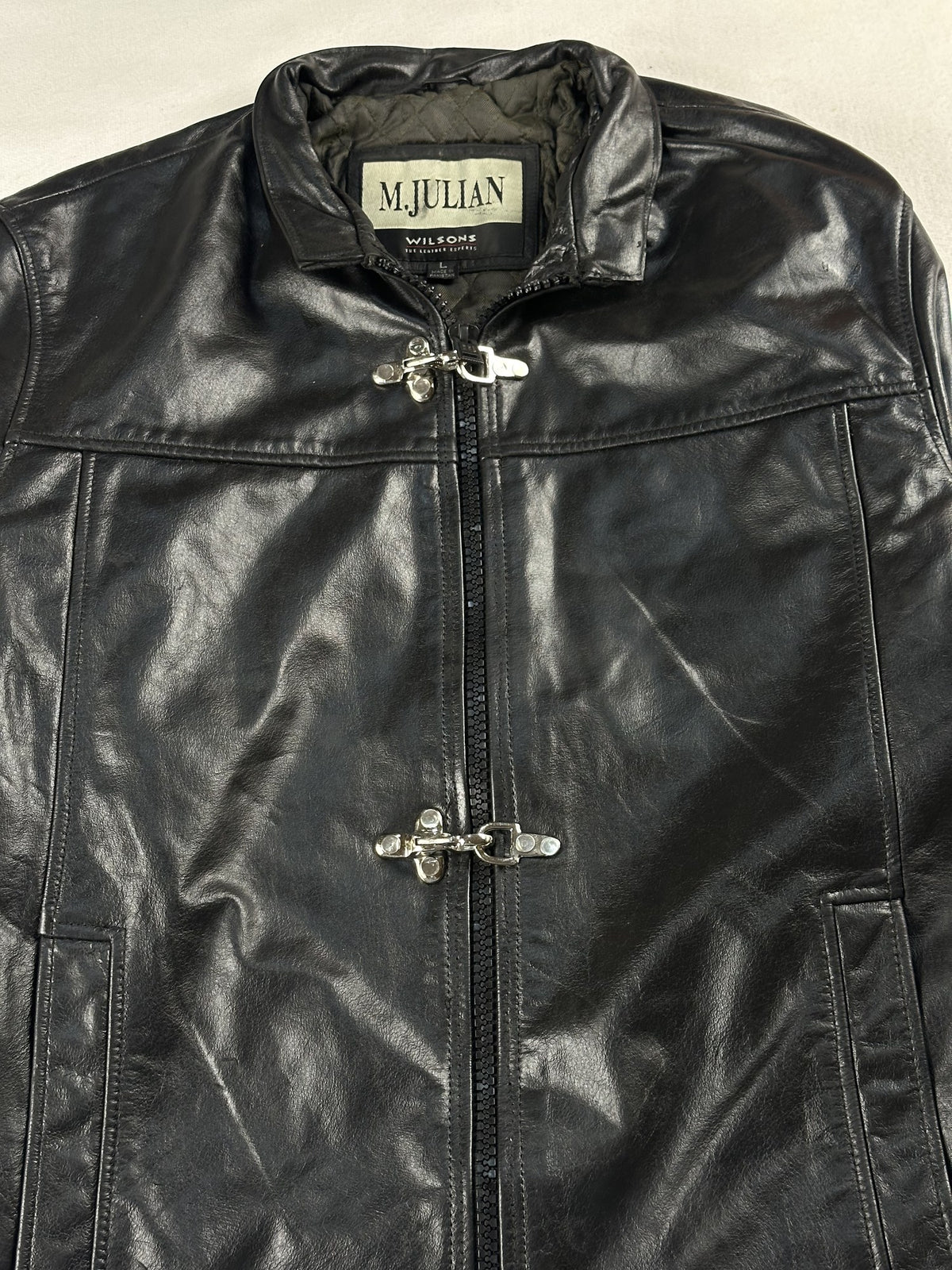 Black leather cafe racer jacket, size M - interior lining.