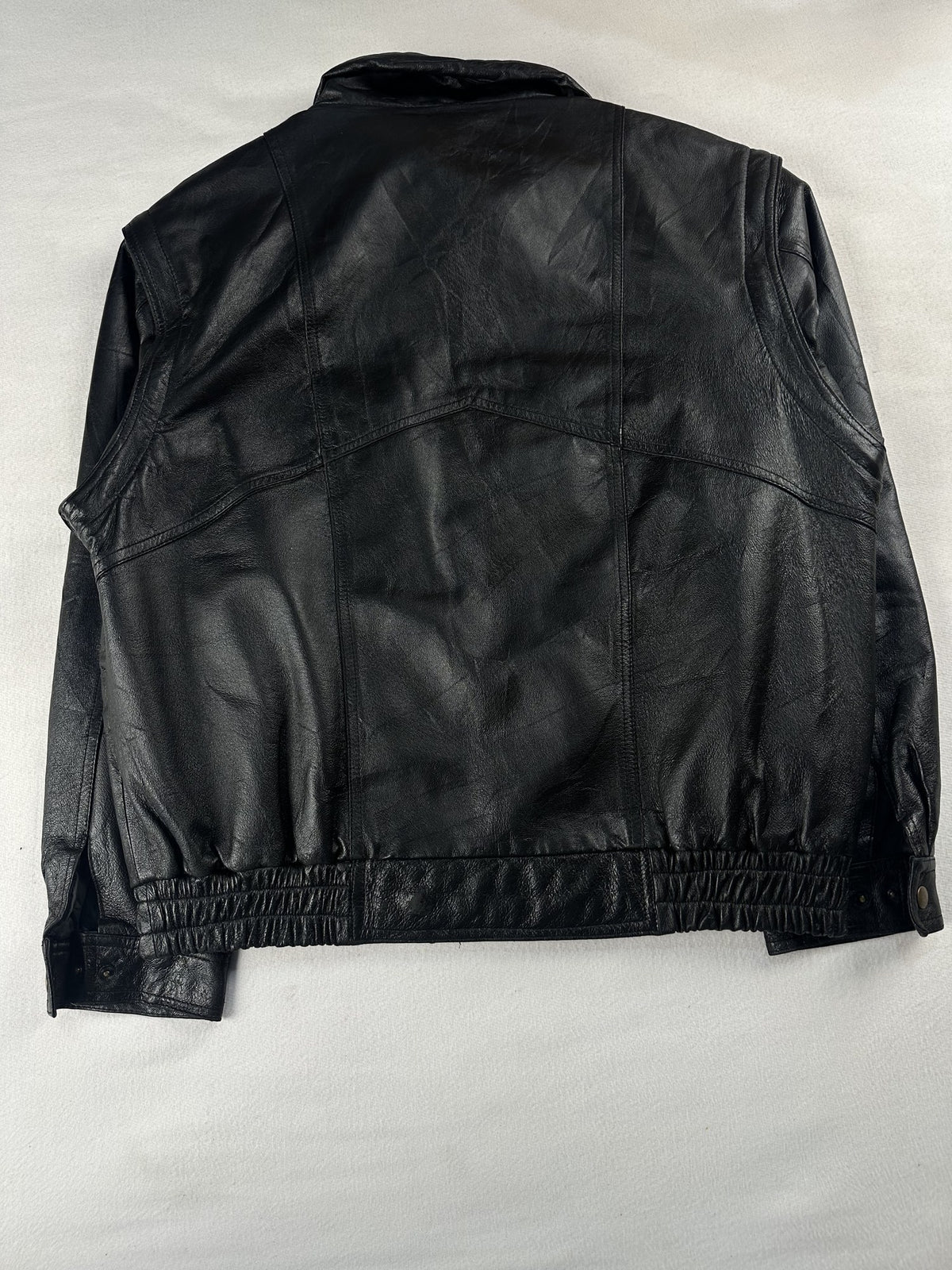 Black leather field jacket, size M - back view.