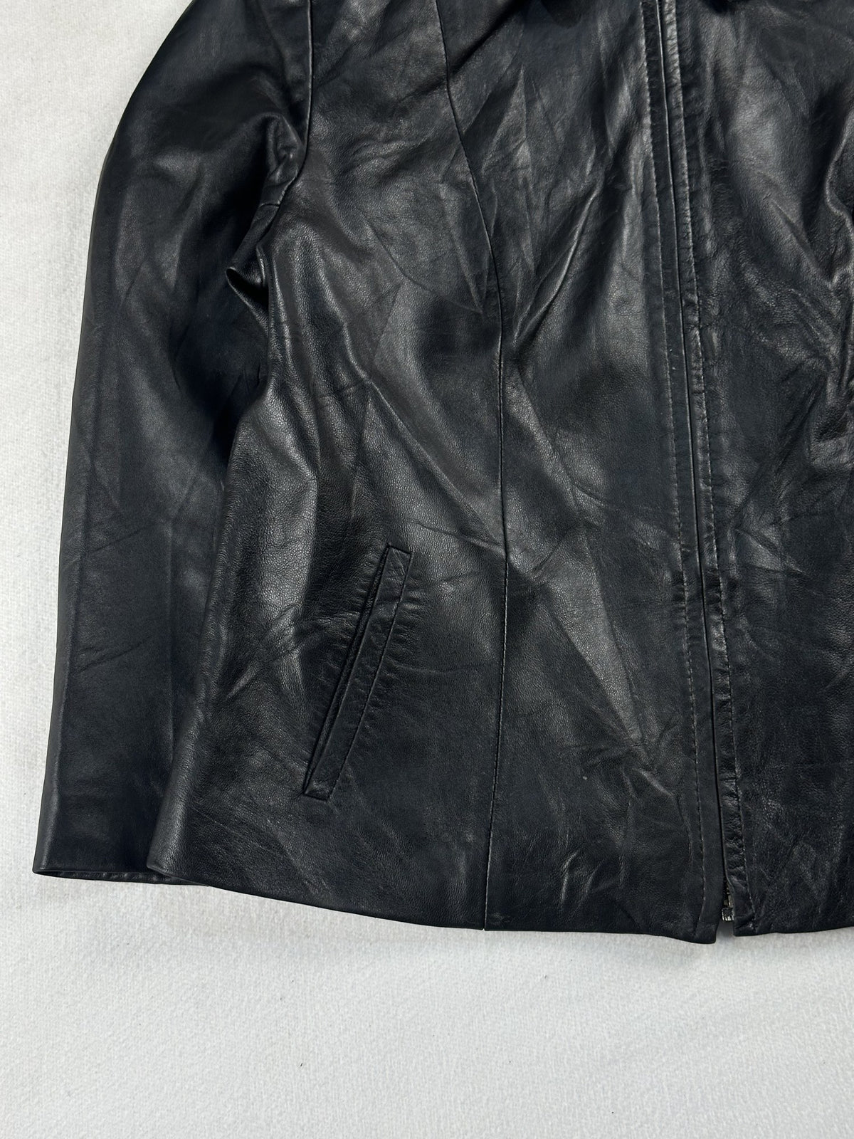 Black leather vintage jacket, size XS - sleeve and cuff.