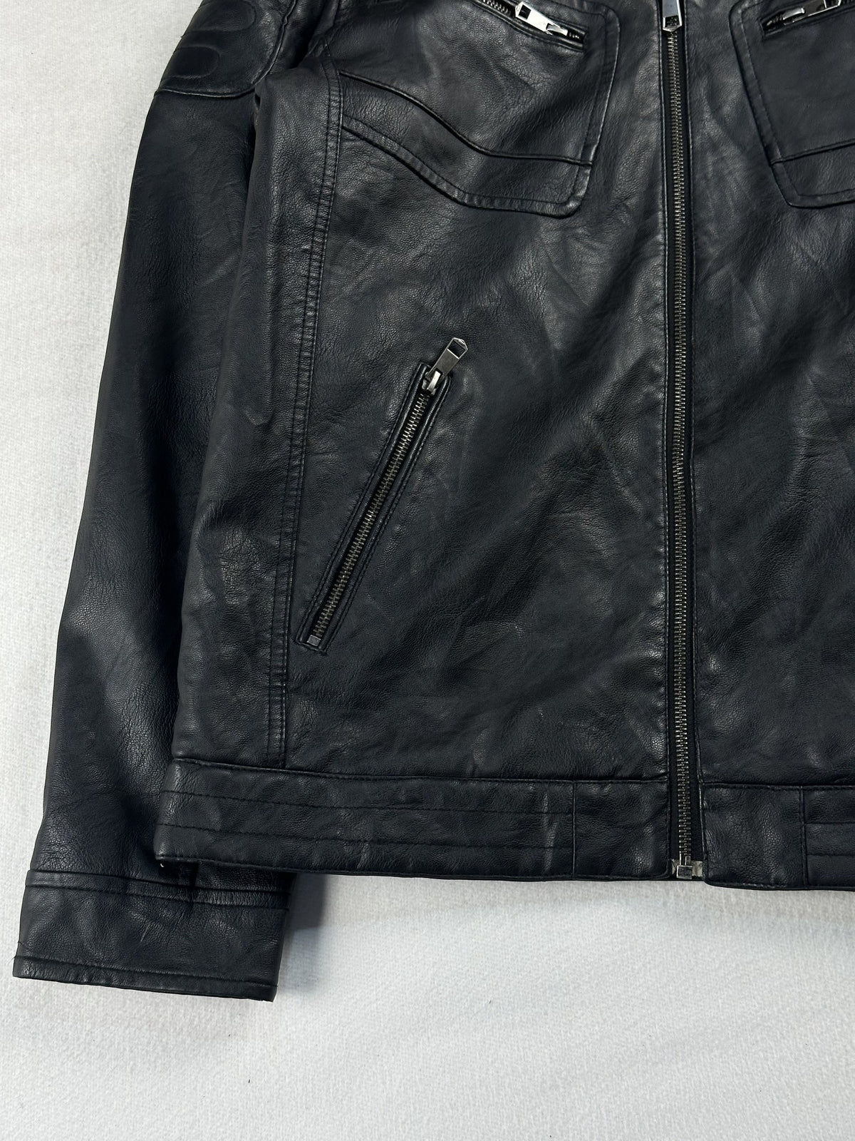 Black leather cafe racer jacket, size M - sleeve and cuff.