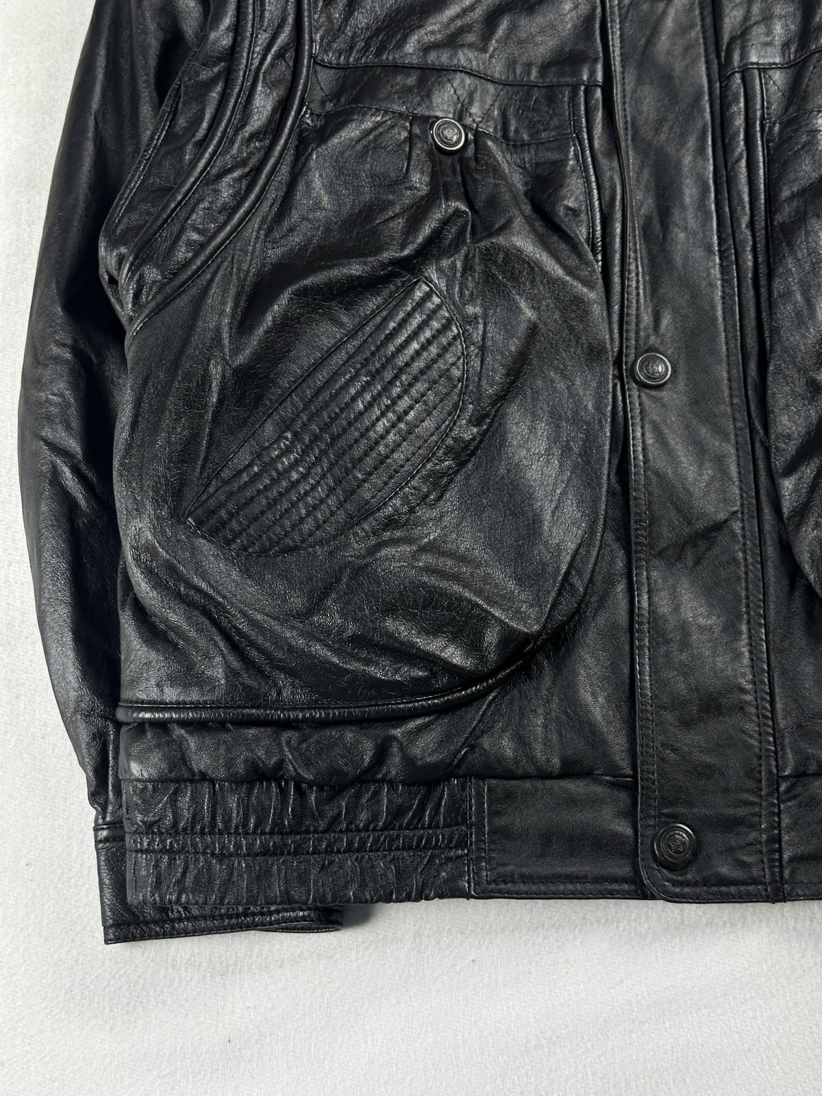 Black leather field jacket, size M - sleeve and cuff.