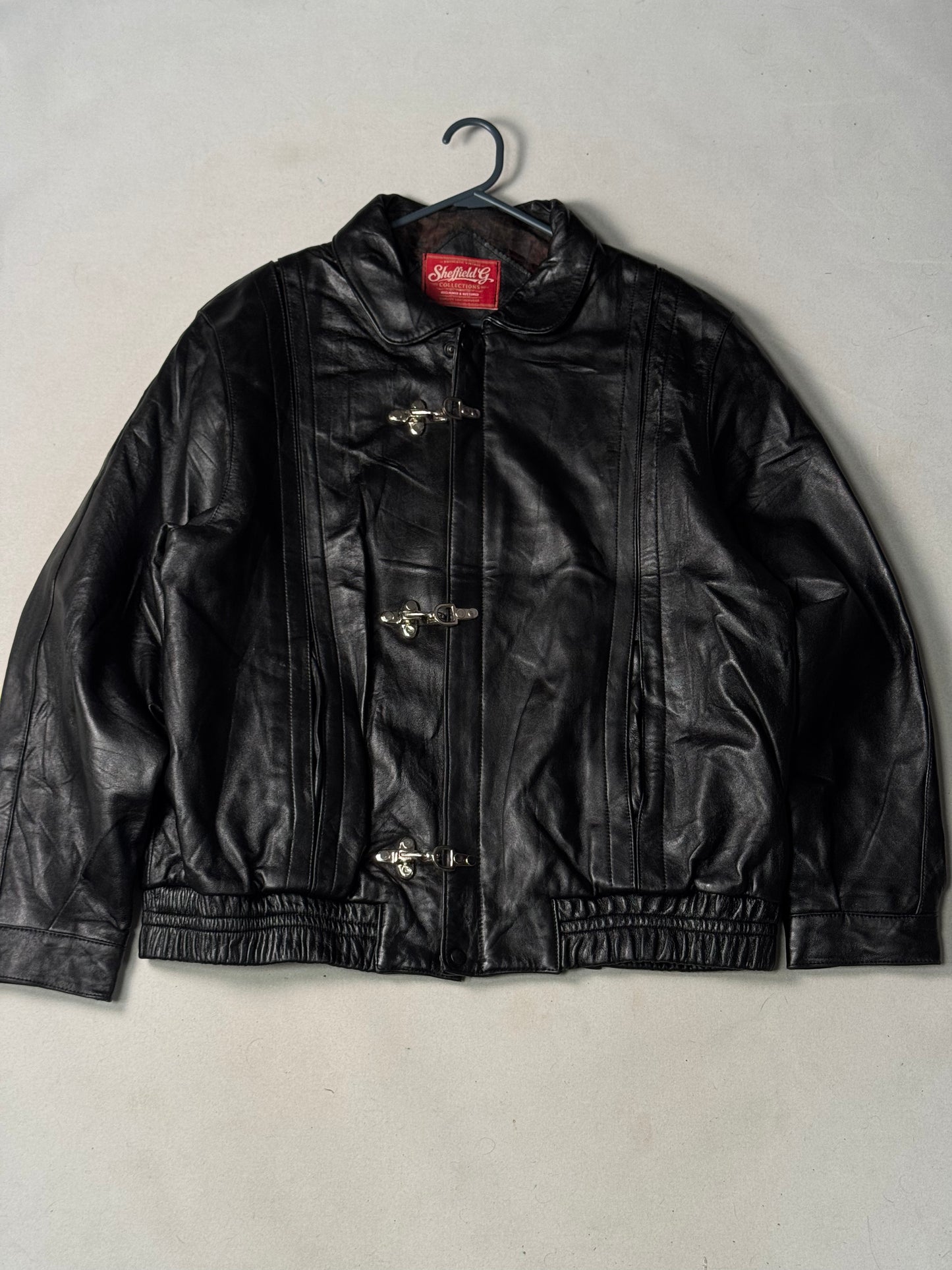 Black Real Leather Clasp Jacket (Size M)
