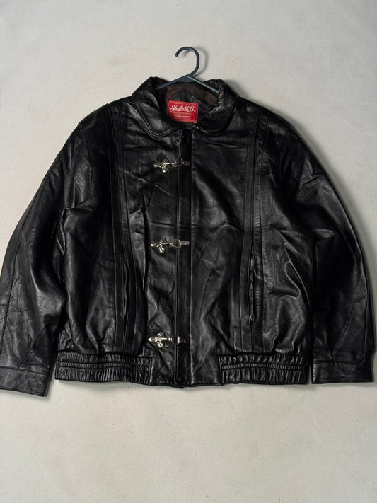 Black Real Leather Clasp Jacket (Size M)