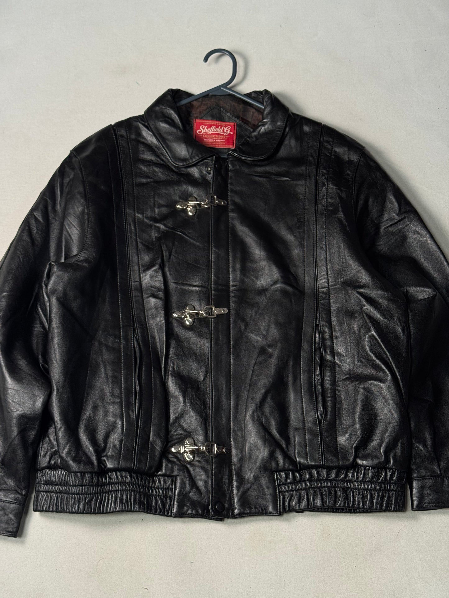 Black Real Leather Clasp Jacket (Size M)