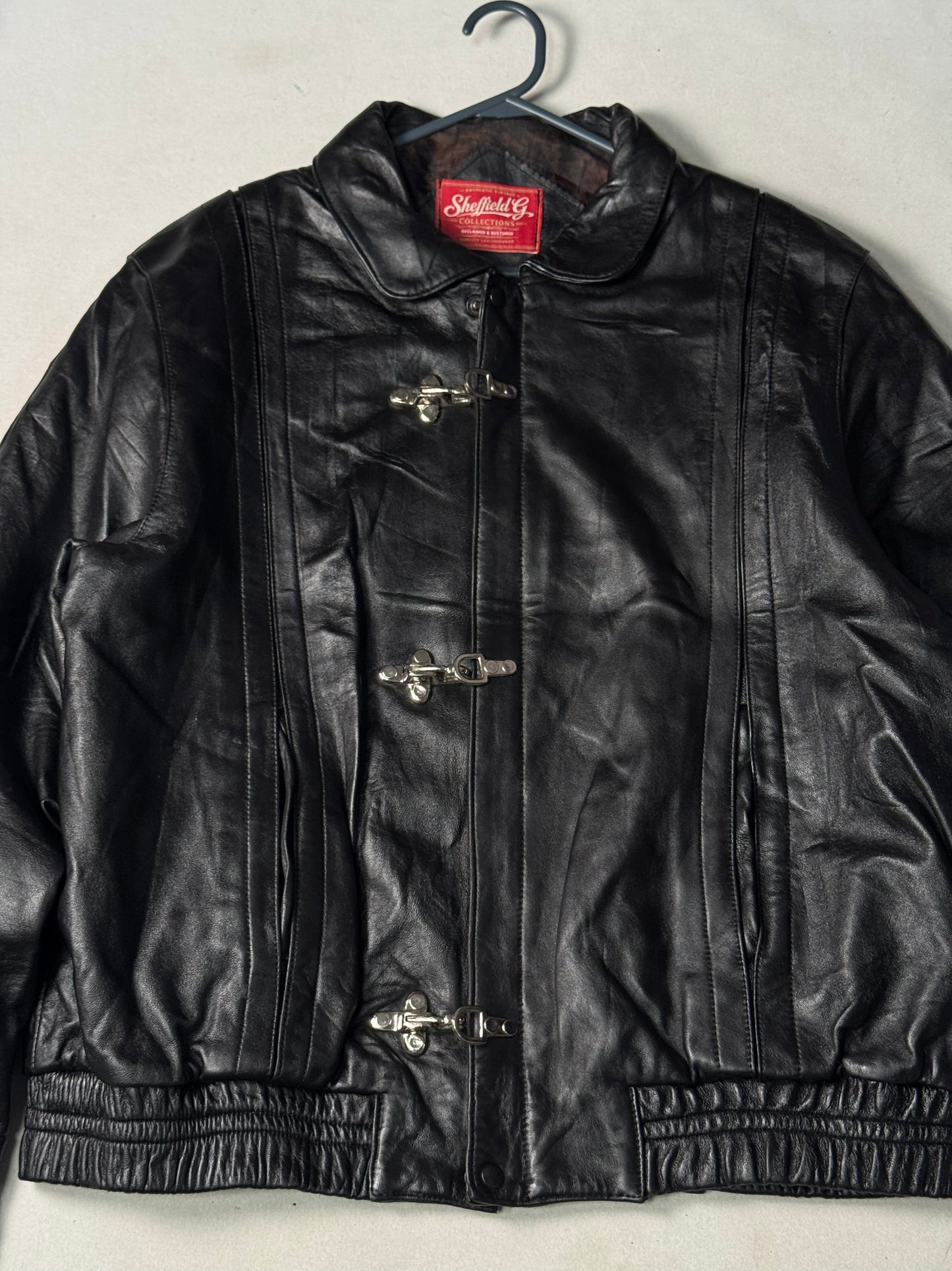 Black Real Leather Clasp Jacket (Size M)