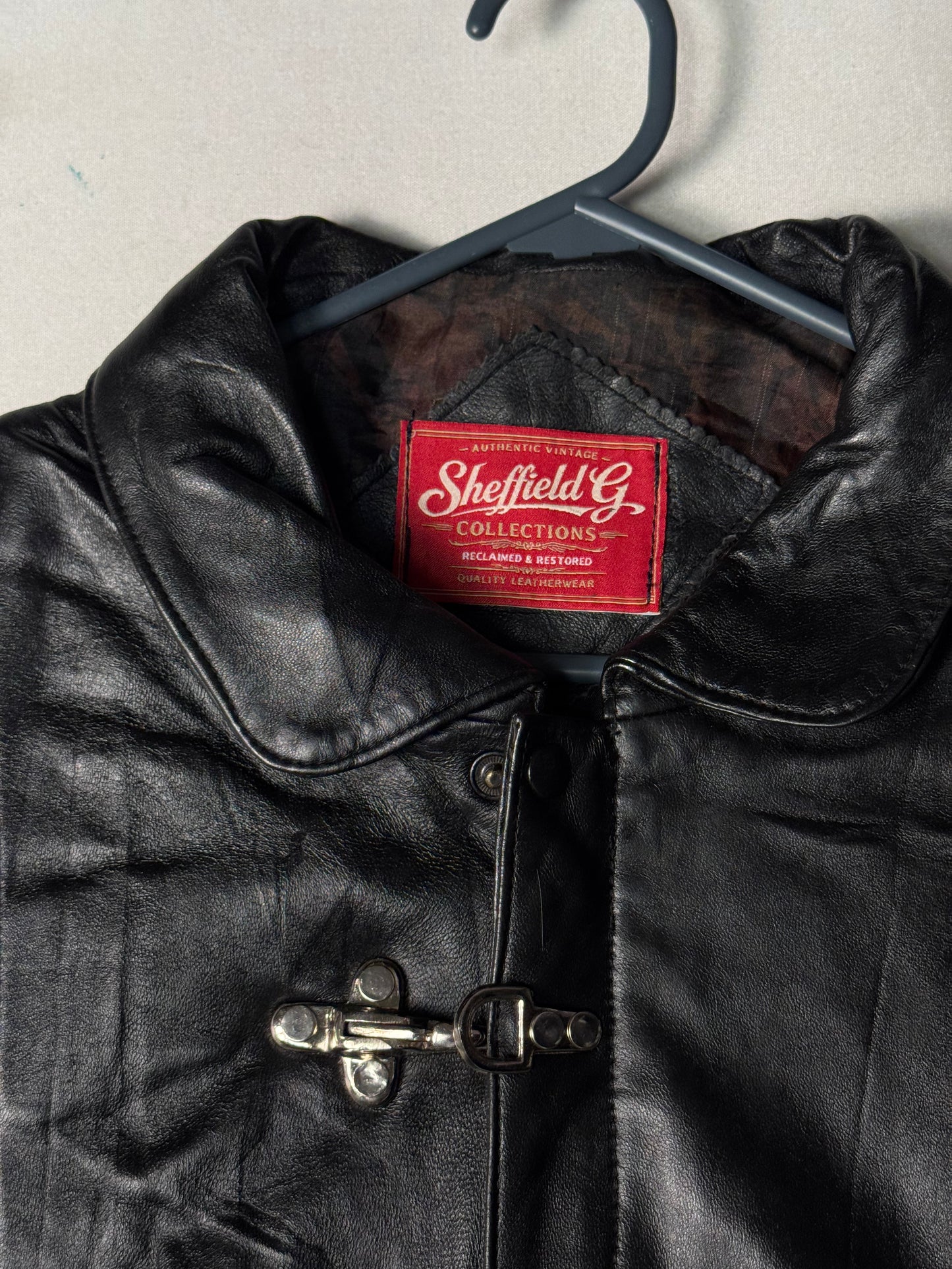 Black Real Leather Clasp Jacket (Size M)