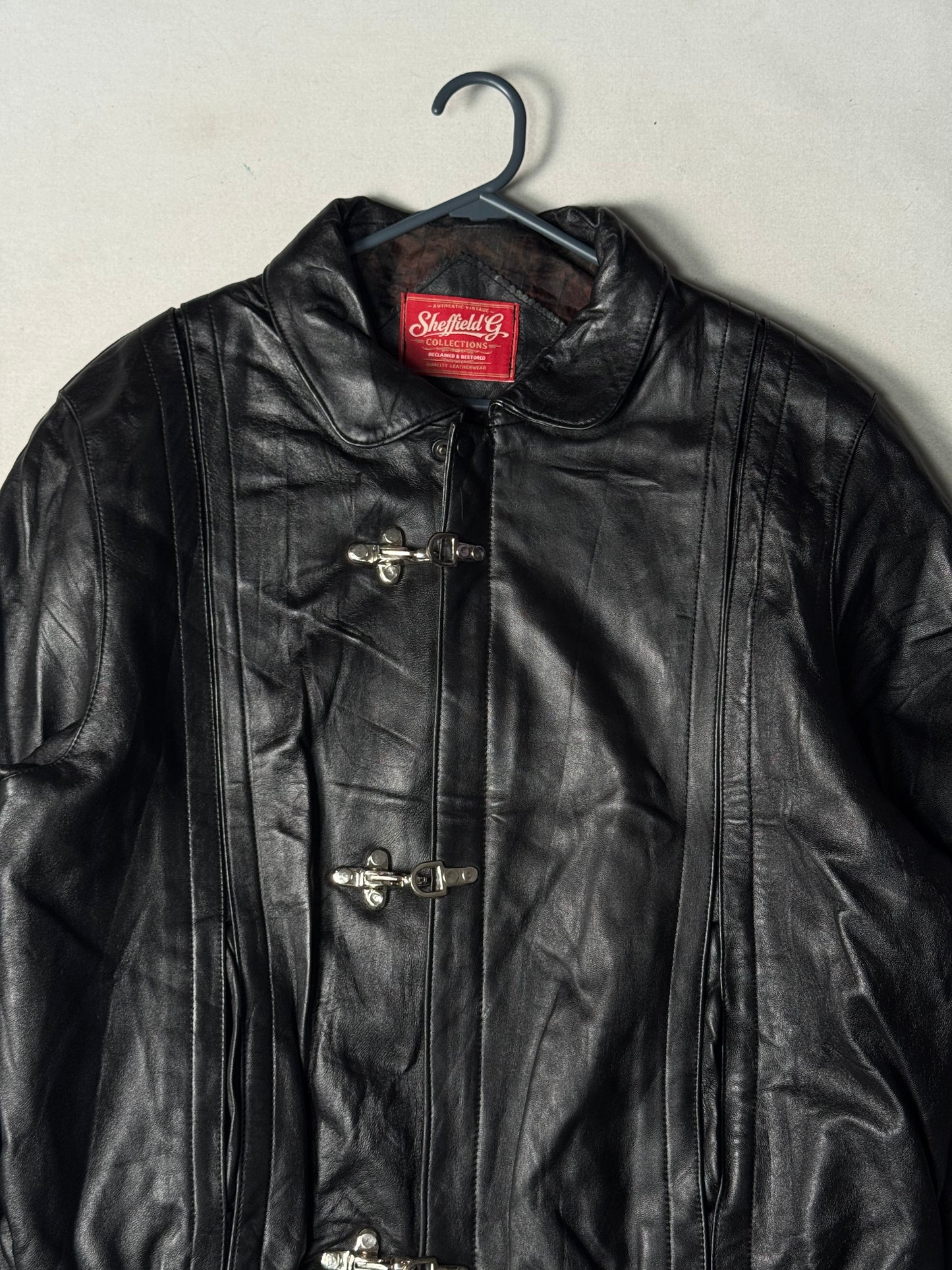 Black Real Leather Clasp Jacket (Size M)